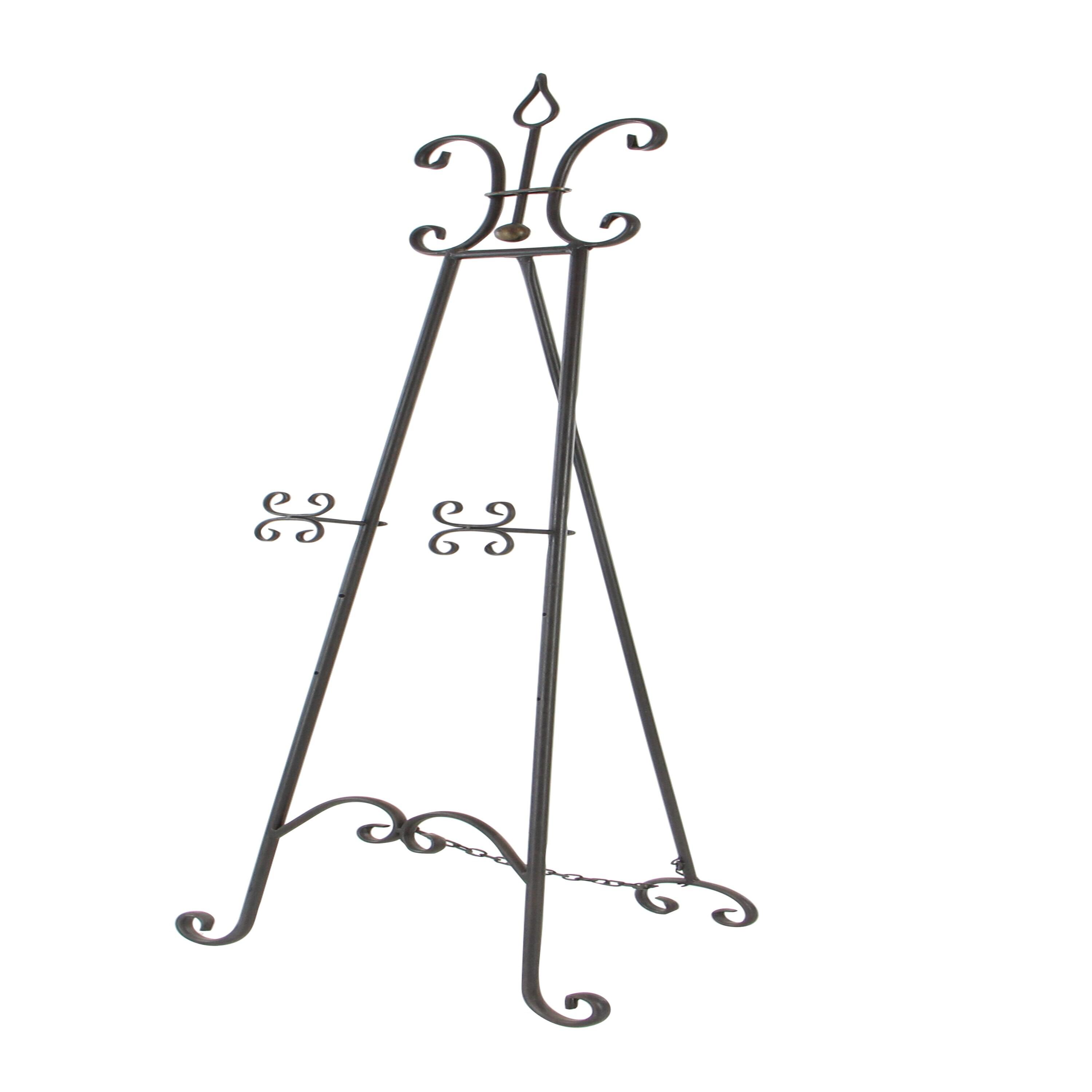 DecMode Traditional Black Metal Easel with Fleur de Lis Designs and Support Chain, 23"W x 66"H