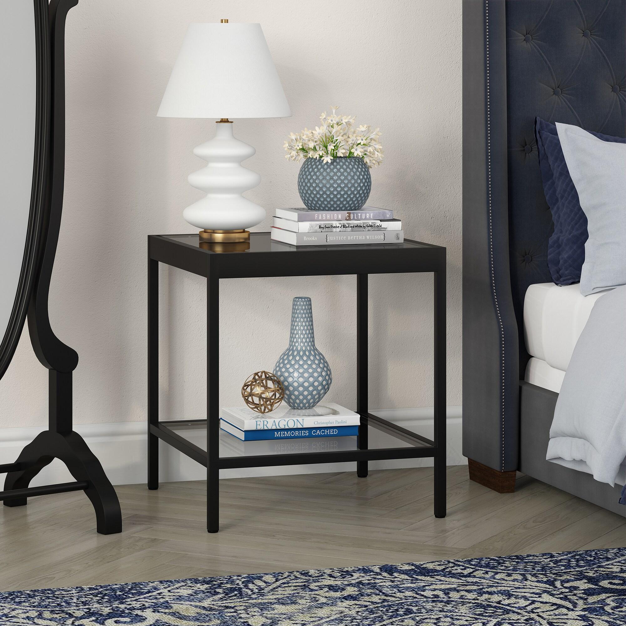Evelyn&Zoe Alexis 20" Wide Square Side Table, Blackened Bronze
