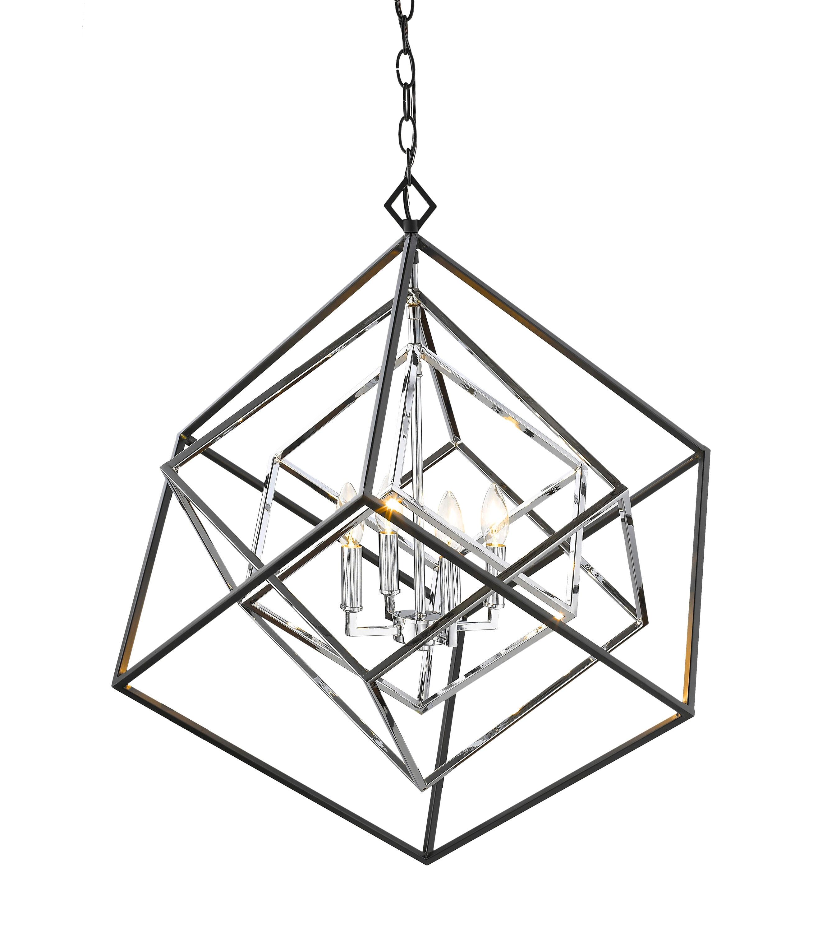 Euclid Modern Matte Black and Chrome 29.5" Steel Cage Chandelier