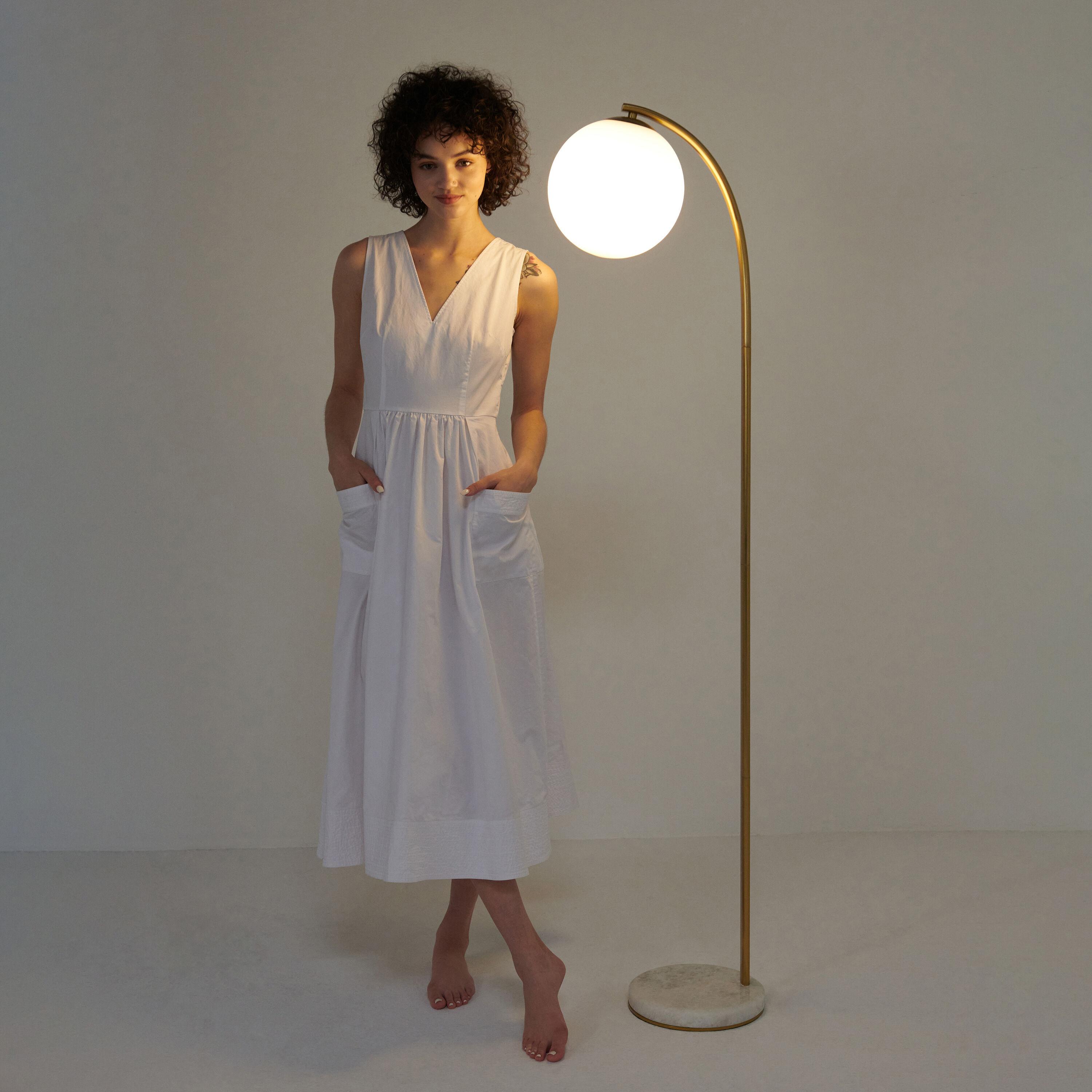 Luna Drop 75 in. Modern LED Arc Floor Lamp with Frosted Glass Globe Shade