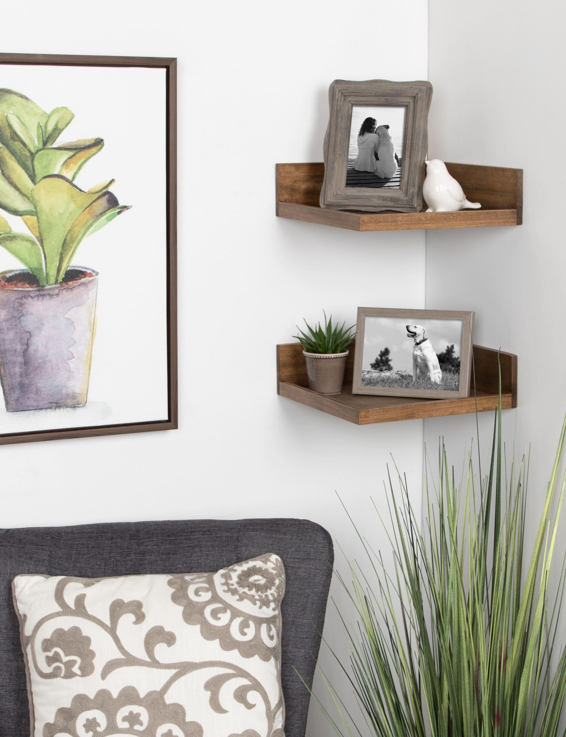 4.5" x 2.2" 2pk Levie Floating Corner Wooden Wall Shelf Set Brown - Kate & Laurel All Things Decor