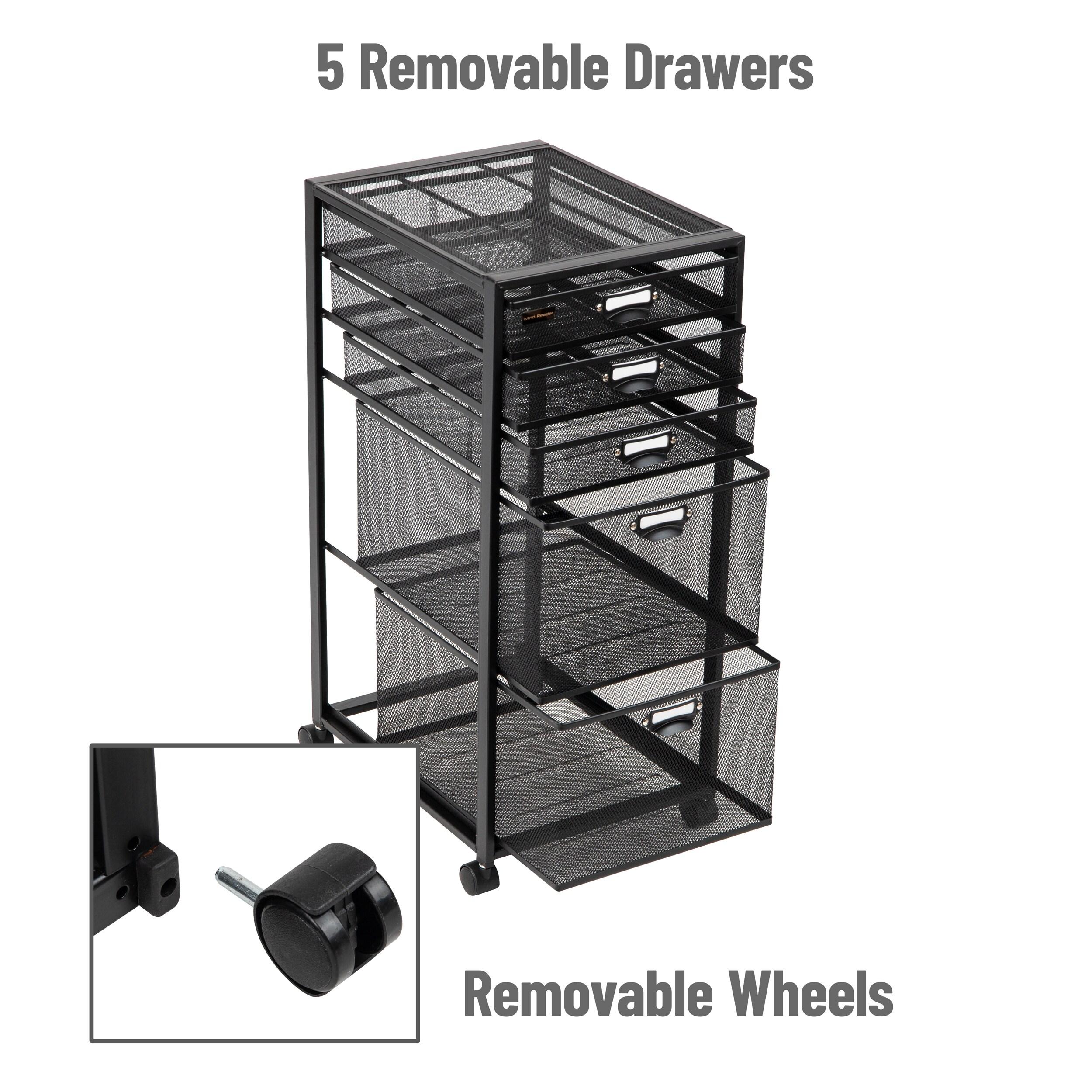 Mind Reader Cart with Drawers, Office Organizer, Utility Cart, Bathroom, Kitchen, Metal Mesh, 11"L x 14"W x 25"H