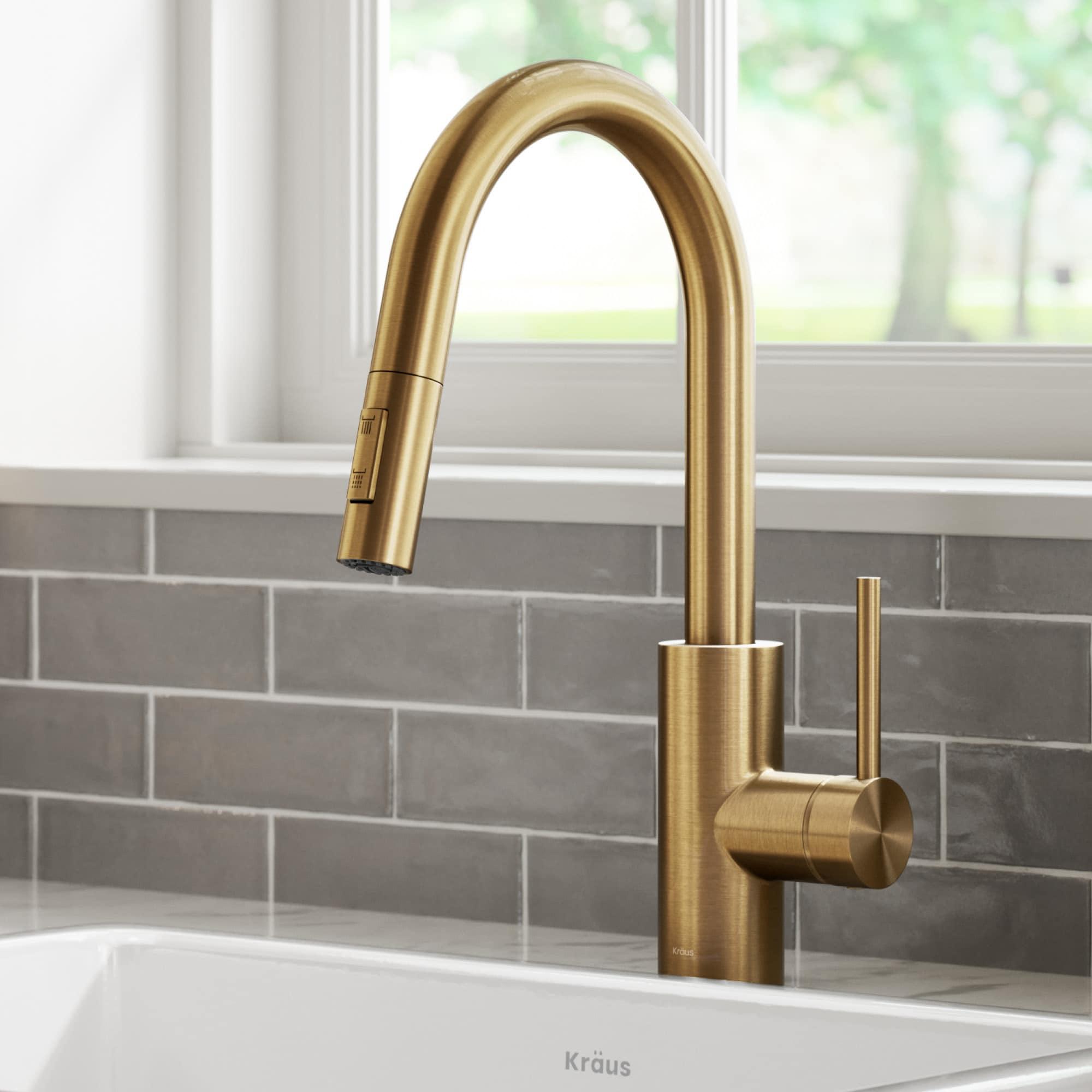 KRAUS Oletto Single Handle Pull Down Kitchen Faucet with QuickDock Top Mount Installation Assembly