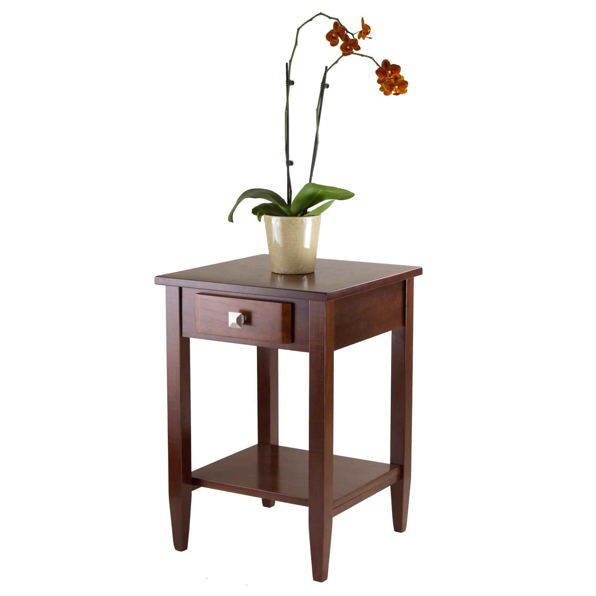 Richmond End Table with Tapered Leg Walnut Finish - Winsome: Modern Storage, Brushed-Chrome Knob, Hardwood