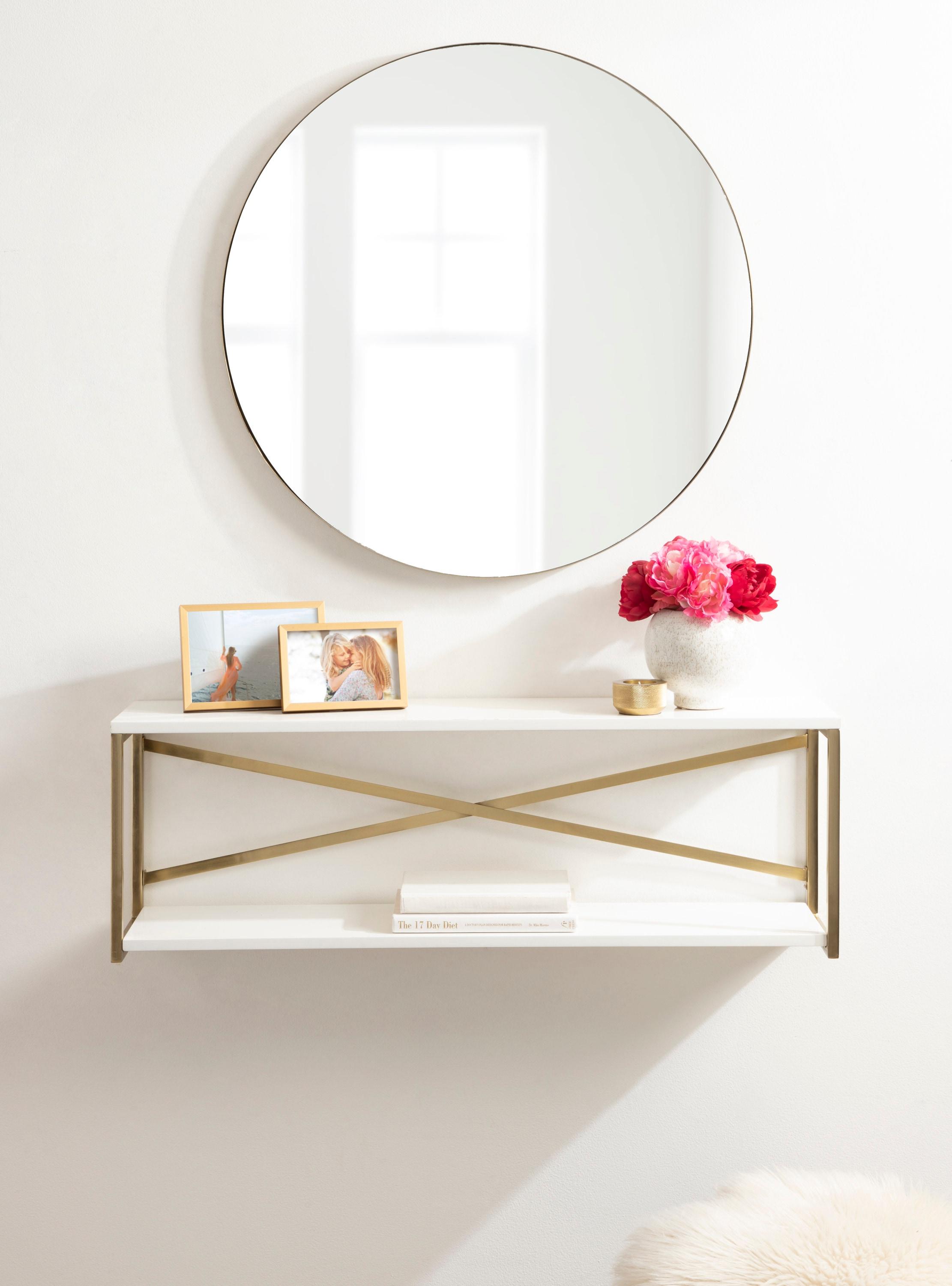 Kate & Laurel All Things Decor 36"x12"x8" Ascott 2-Tier Wall Shelf White - Modern Glam Decor, Keyhole Hangers