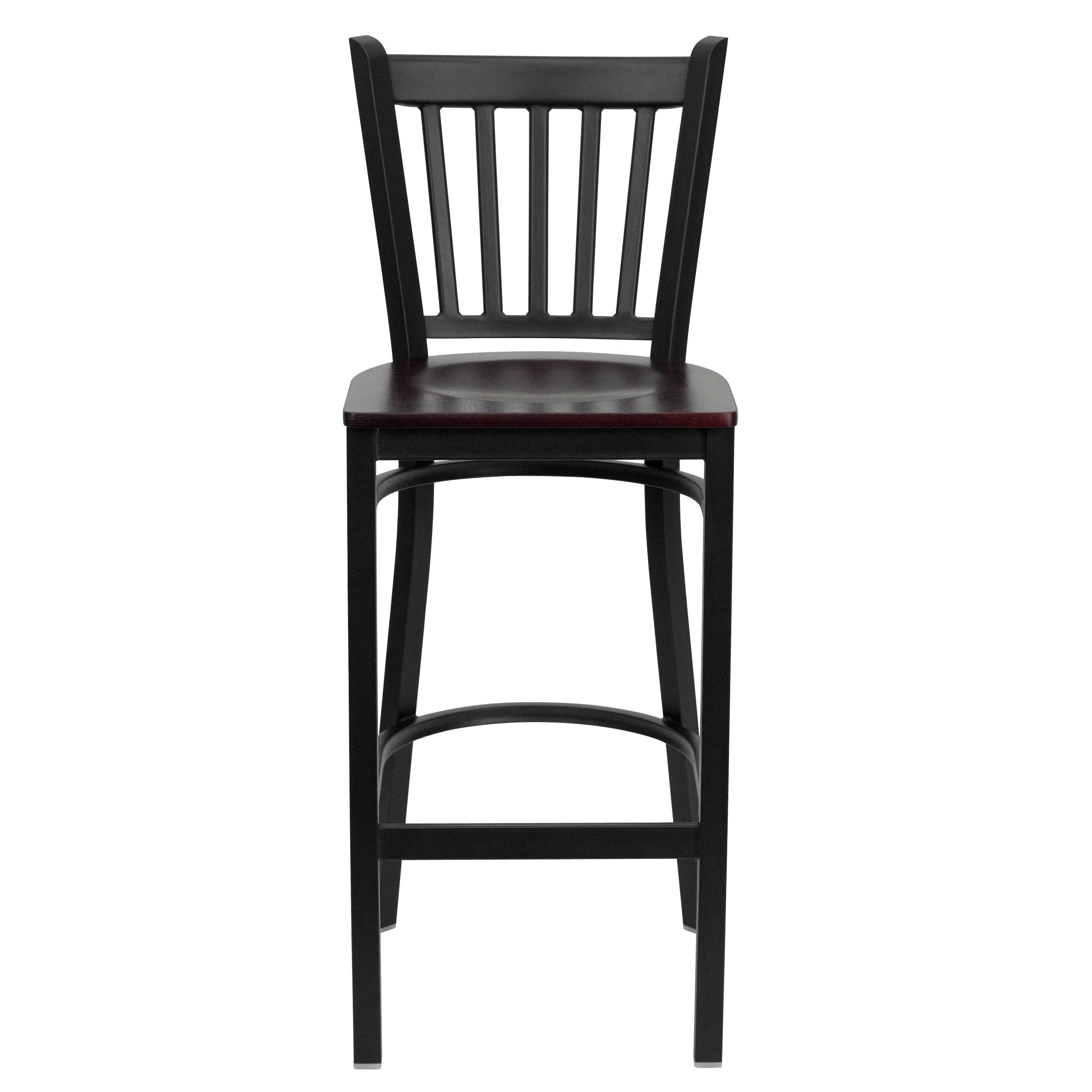 Flash Furniture HERCULES Series Black Vertical Back Metal Restaurant Barstool - Mahogany Wood Seat