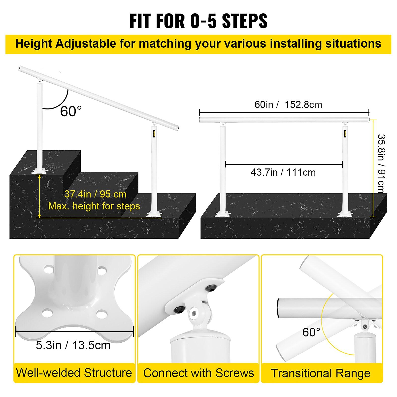 VEVOR Outdoor Stair Railing Kit, 5 FT Handrails for 0-5 Steps Aluminum Stair Hand Rail