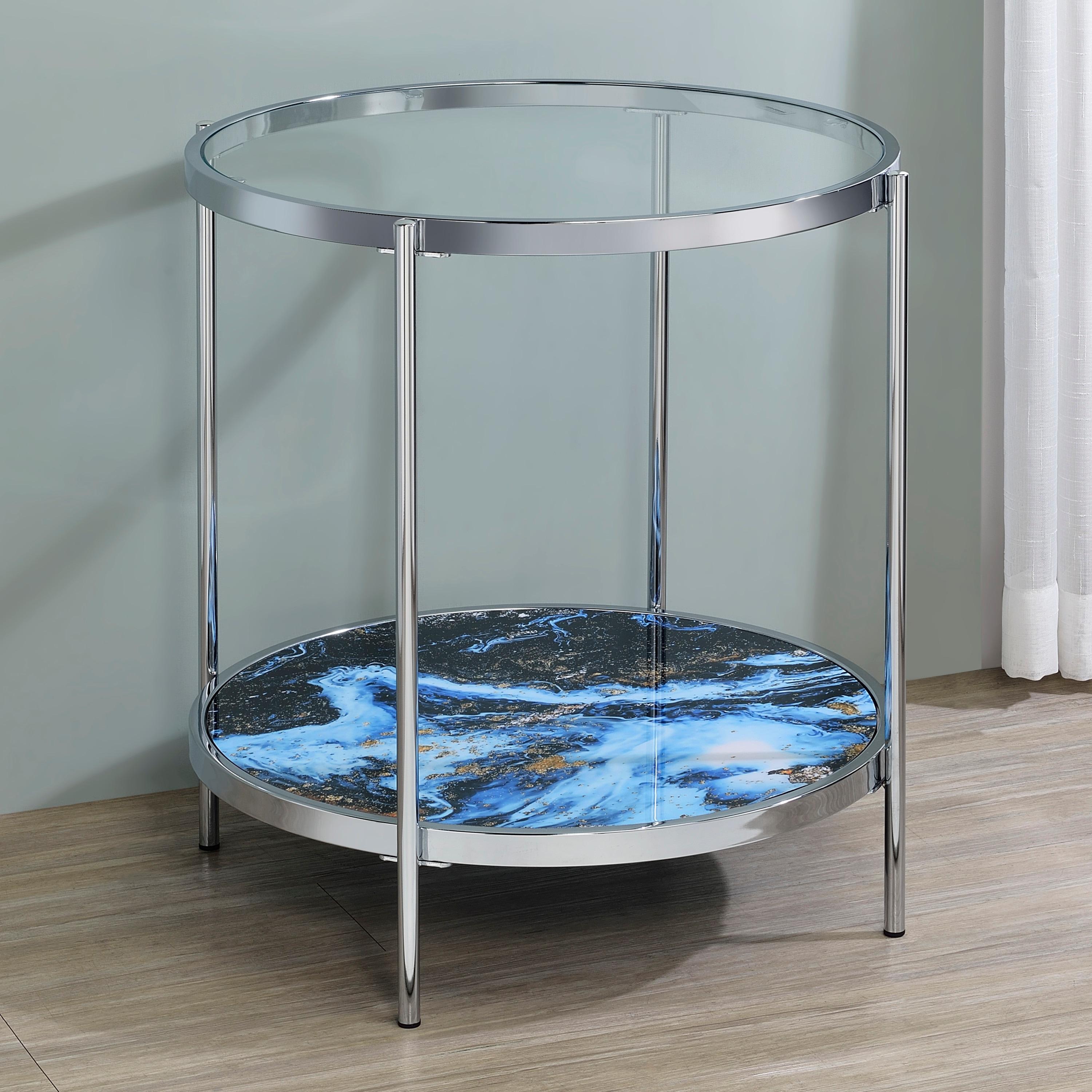 Steve Silver Averie Contemporary 23" Reversible Round End Table, Blue