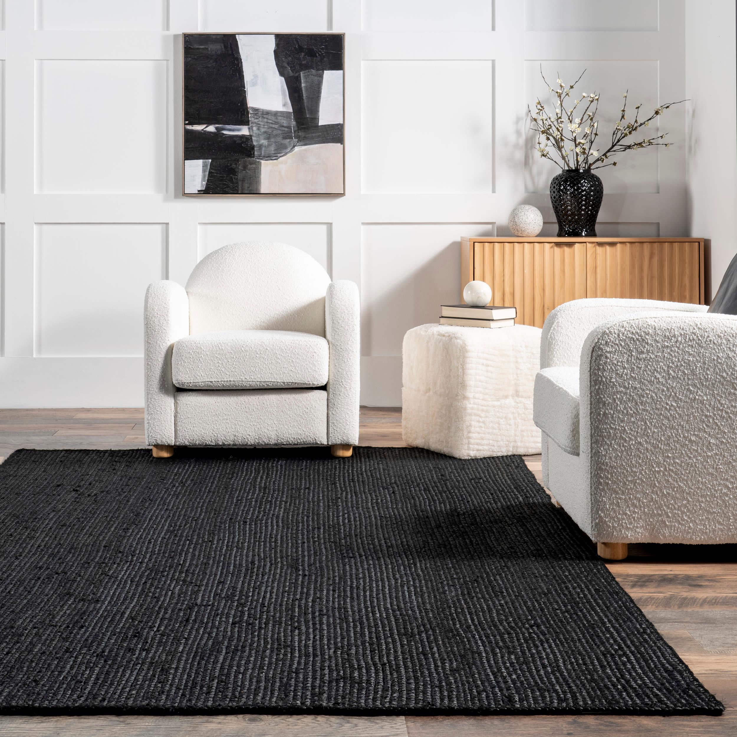 nuLOOM Rigo Hand Woven Jute Black 4' Farmhouse Round Rug