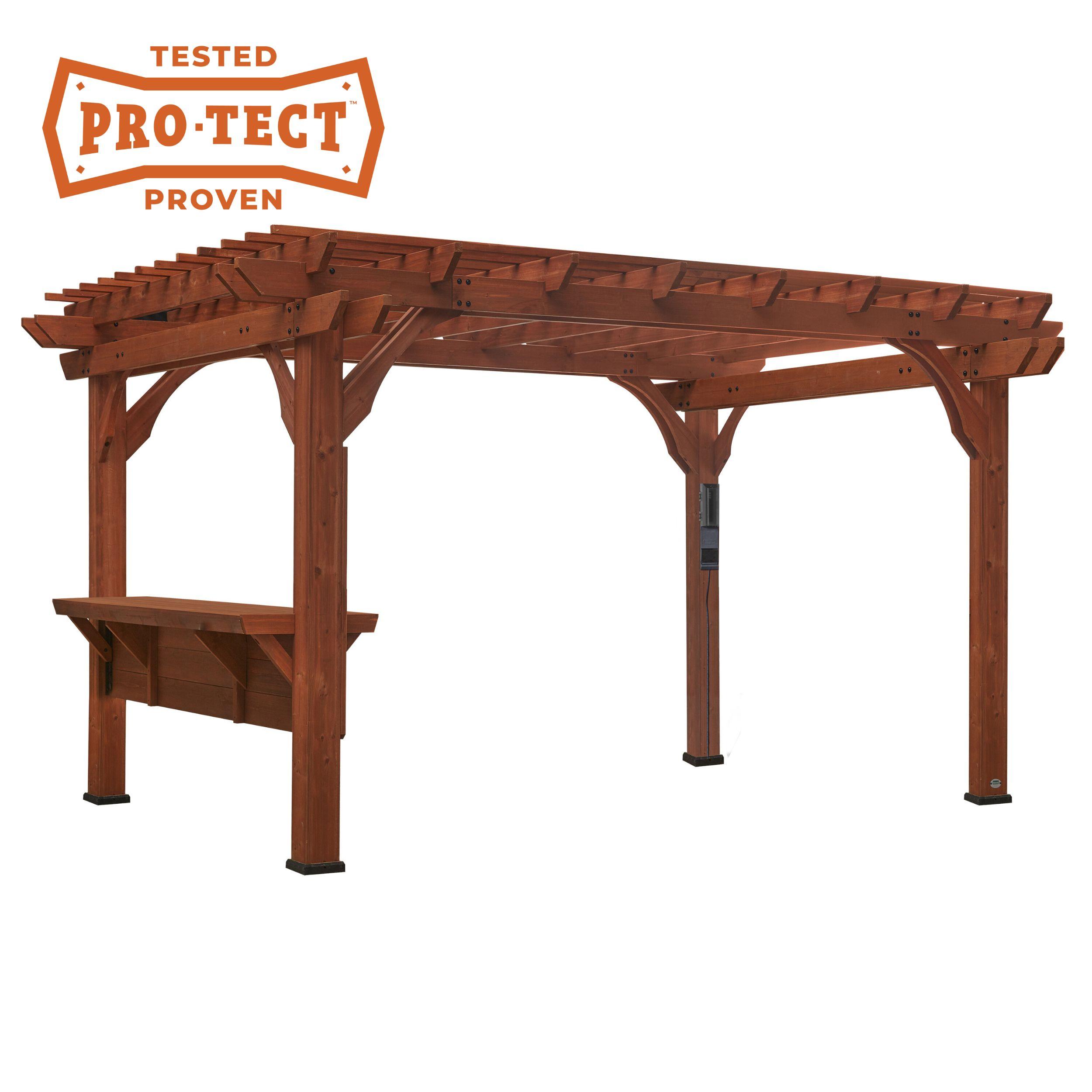 Ashland 14 ft x 10 ft Brown Cedar Wood Outdoor Pergola with Bar