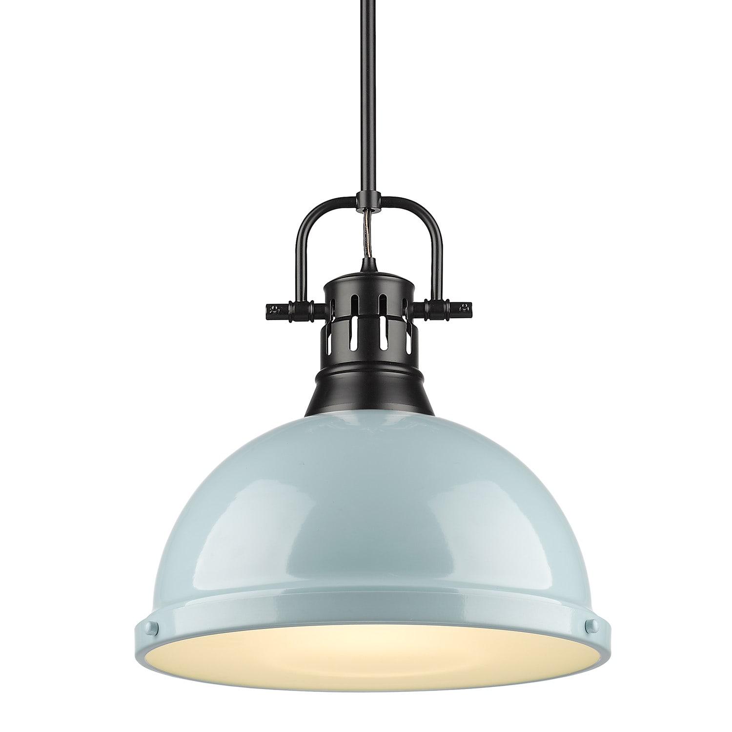 Golden Lighting Duncan 1-Light Large Pendant in Matte Black with Seafoam