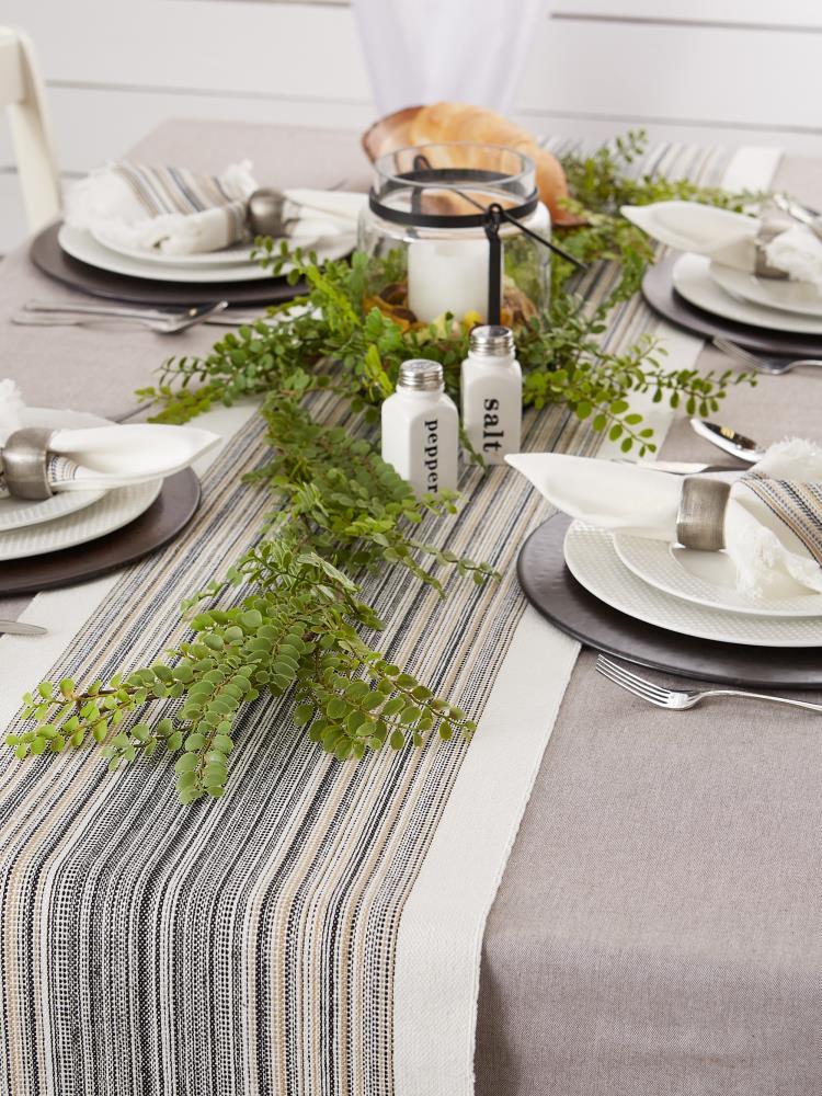Native Fab Dining Stripe Table Runner with Tassels 100% Cotton, 14"x108", Black White