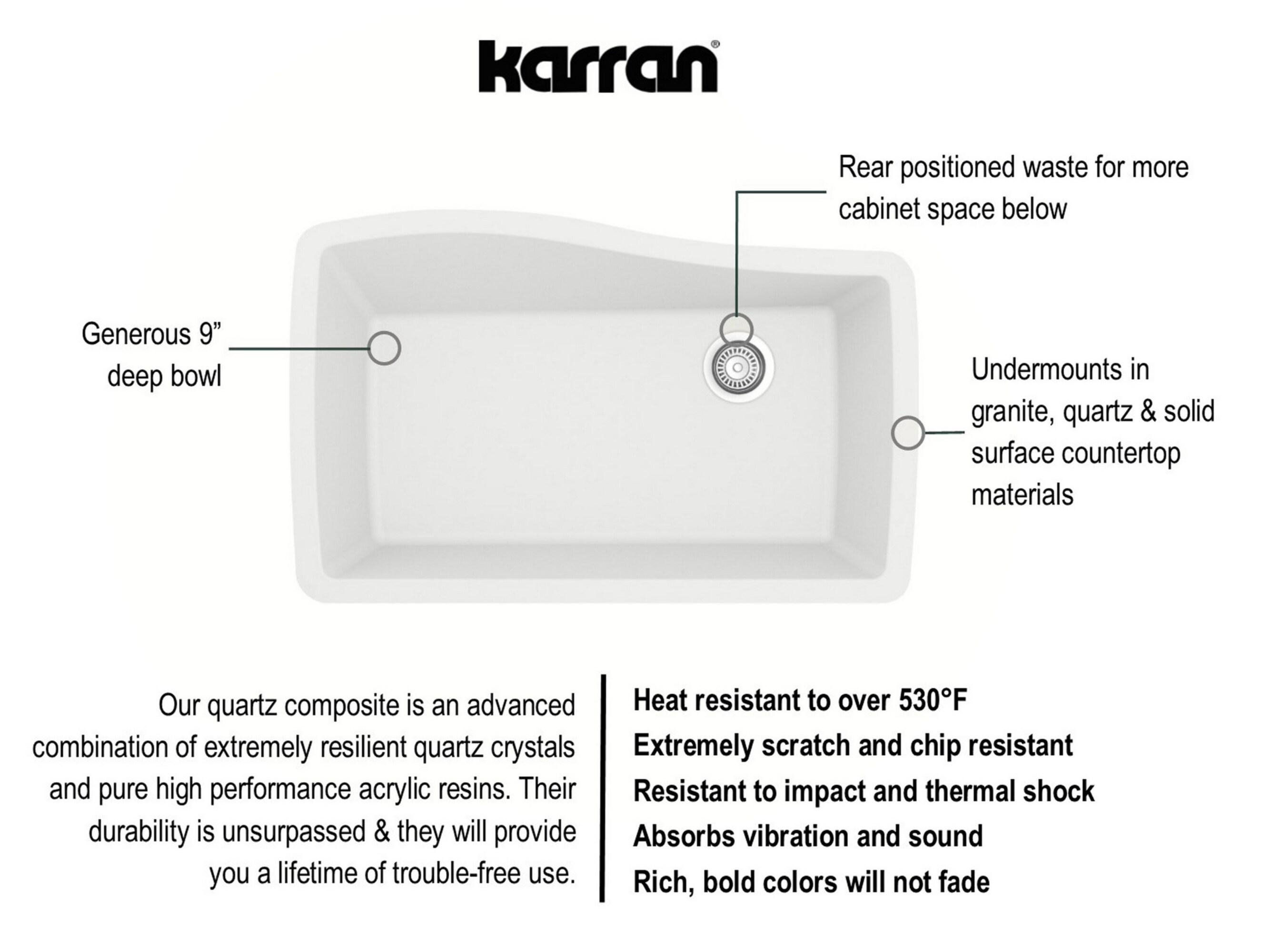 Karran Karran Undermount Quartz Composite 33-1/2'' X 21'' Single Bowl Kitchen Sink QU-722-WH