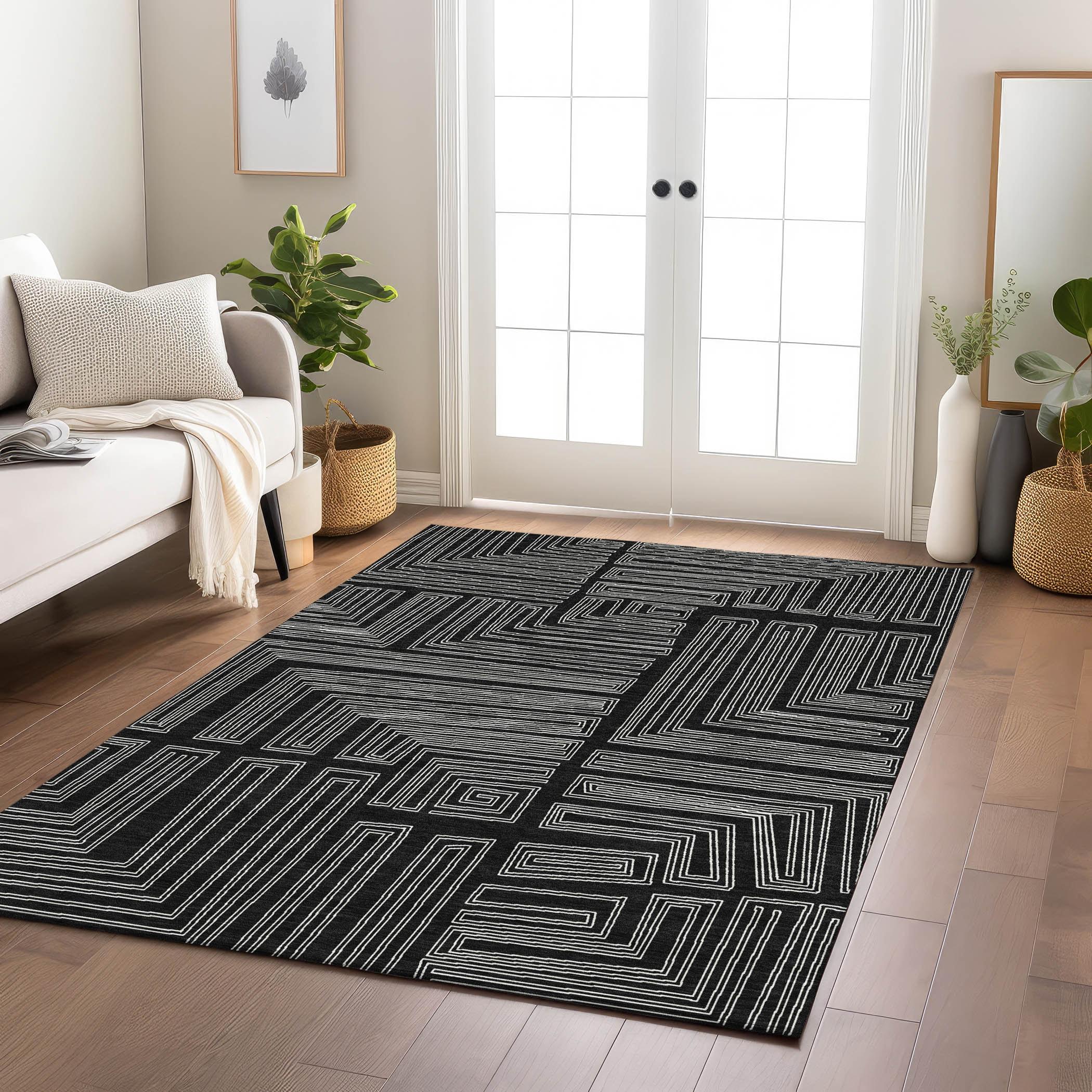 Machine Washable Indoor/Outdoor Chayden ACN1045 Black Rug