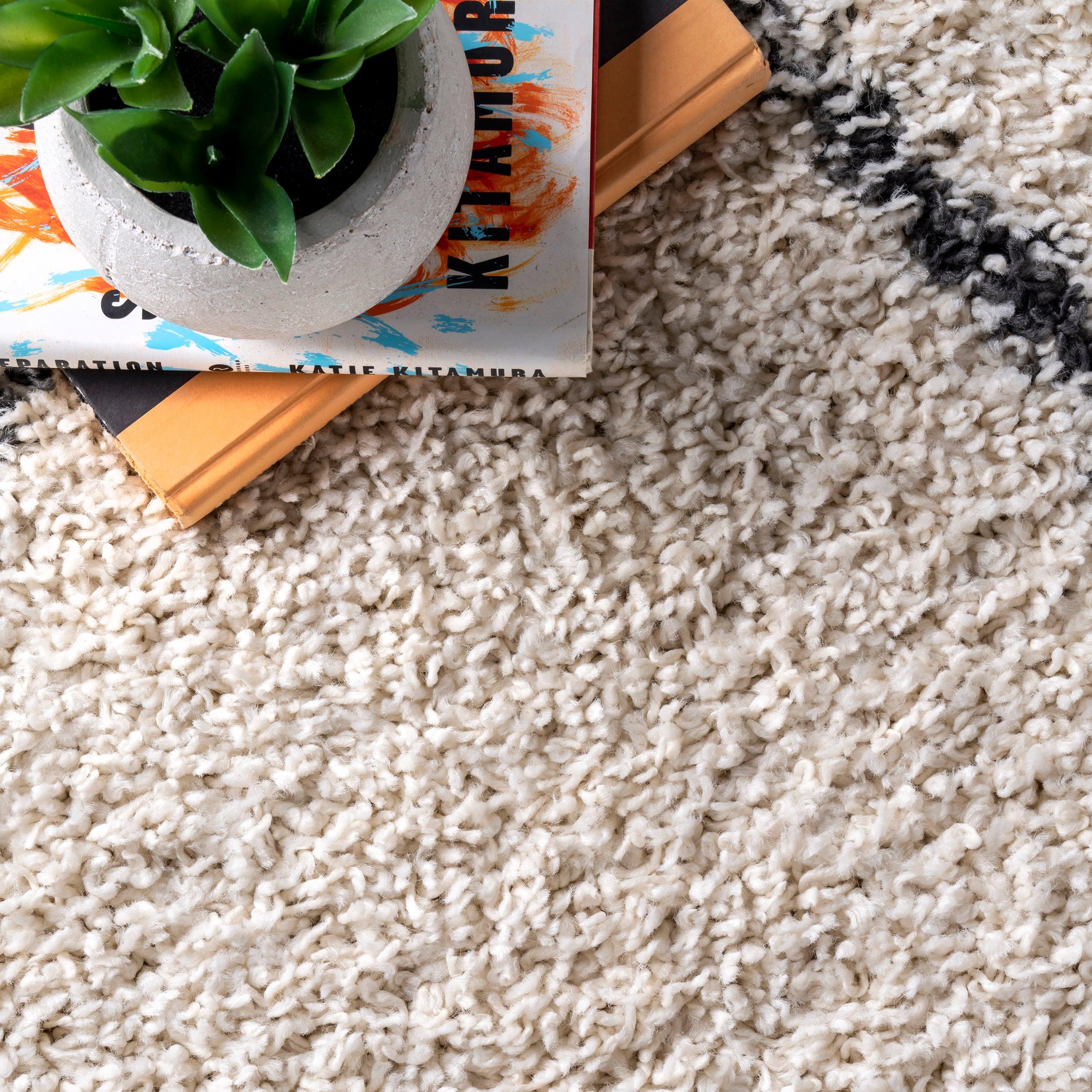 nuLOOM Jessie Moroccan Lattice Tassel Shag Area Rug, 4' x 6', Off White