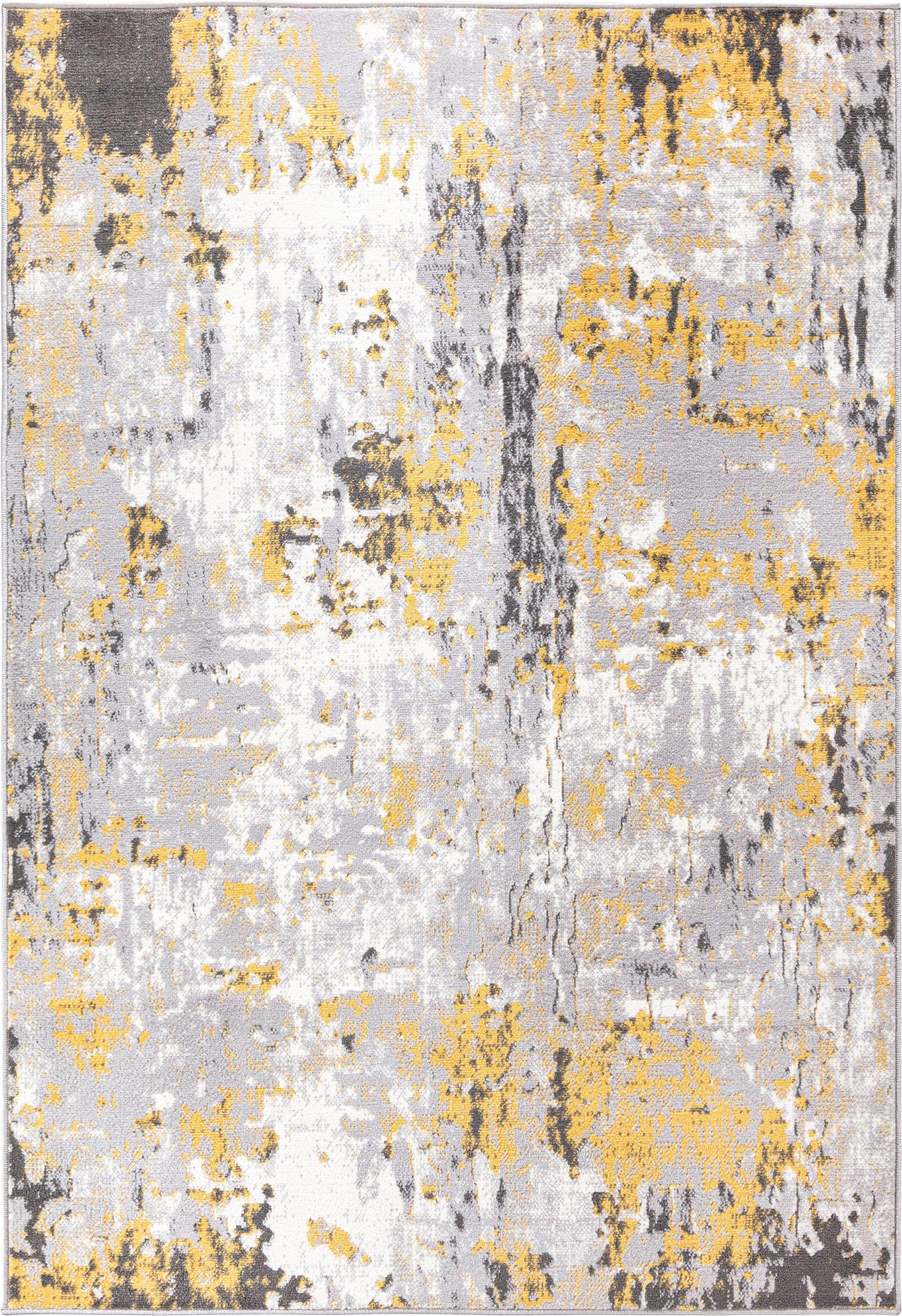 World Rug Gallery Distressed Modern Abstract Area Rug - Yellow 5' x 7'