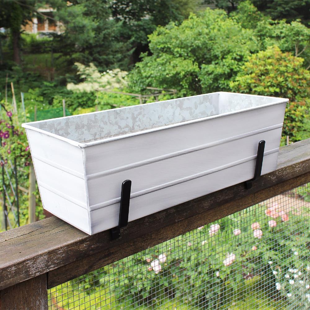 24" Medium Galvanized Steel Rectangular Box Planter with Brackets for 2 x 6 Railings Cape Cod White - ACHLA Designs: Wall-Mountable, Easy to Clean