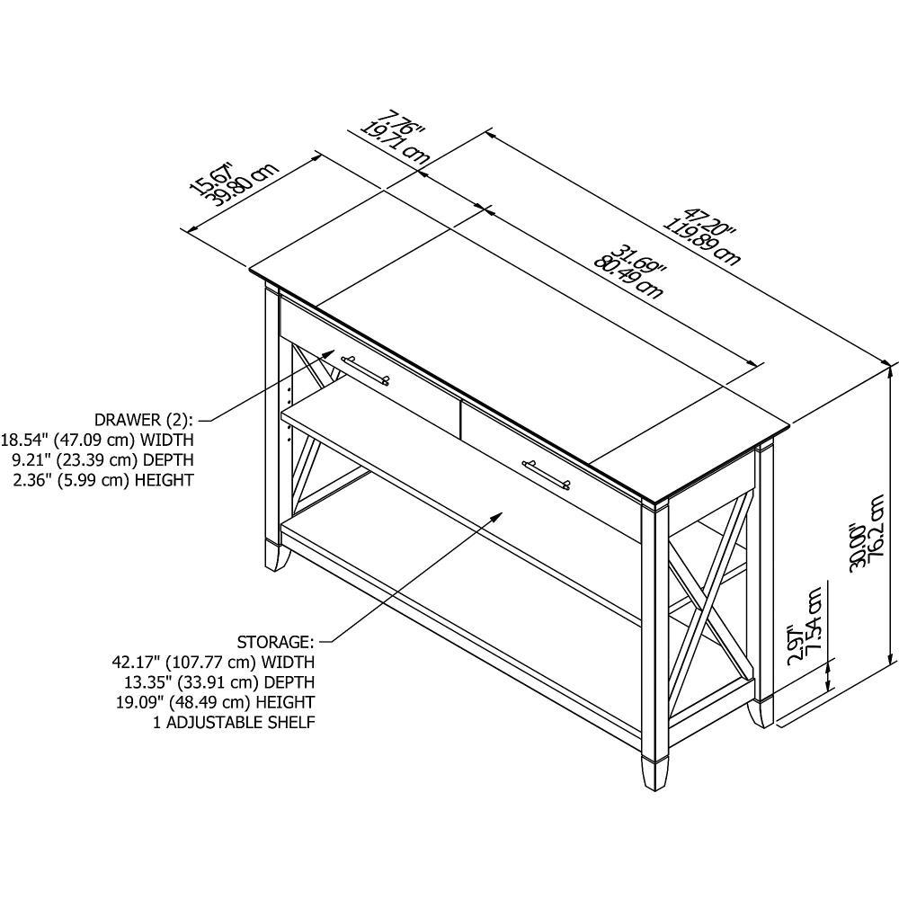 Key West Console Table with Drawers and Shelves Washed Gray - Bush Furniture: Sofa Table, Storage, Coastal Design