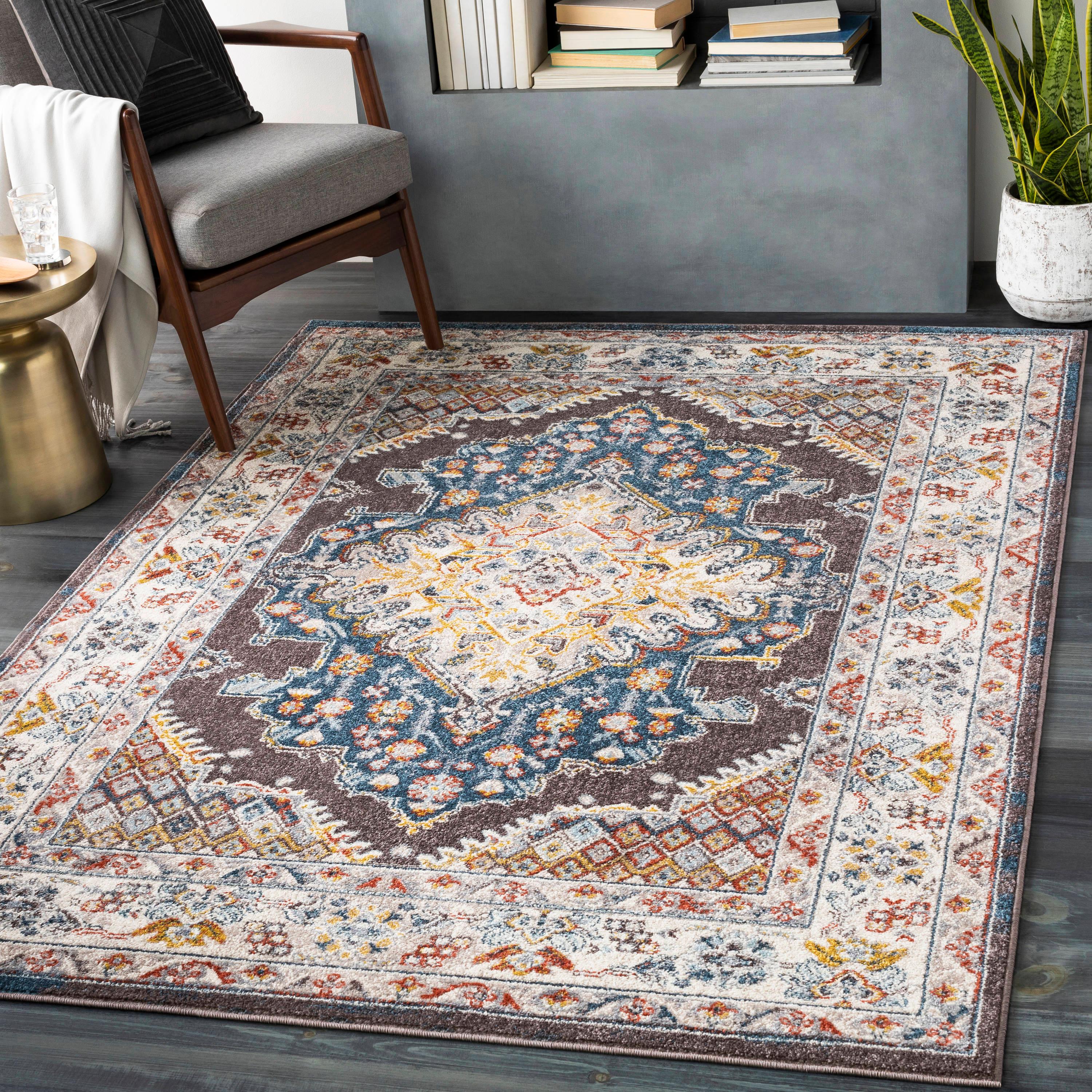 Livabliss 5'3"x7'3" Kashan Traditional Rugs Blue: Stain & Fade-Resistant, Medium Pile, Polypropylene