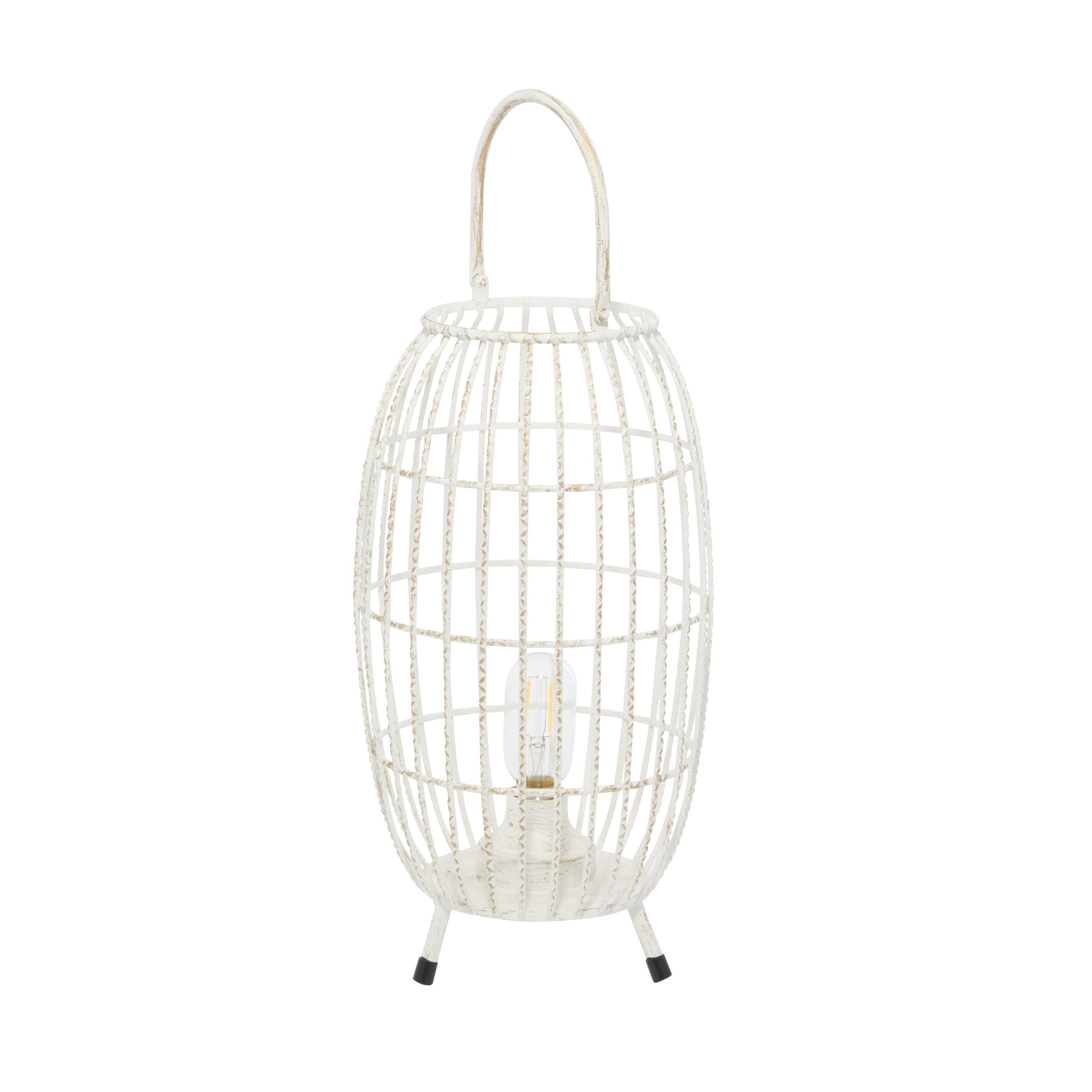 16" x 8.5" Oval Modern Metal Caged Candle Holder with Led Light Bulb Center White - Olivia & May