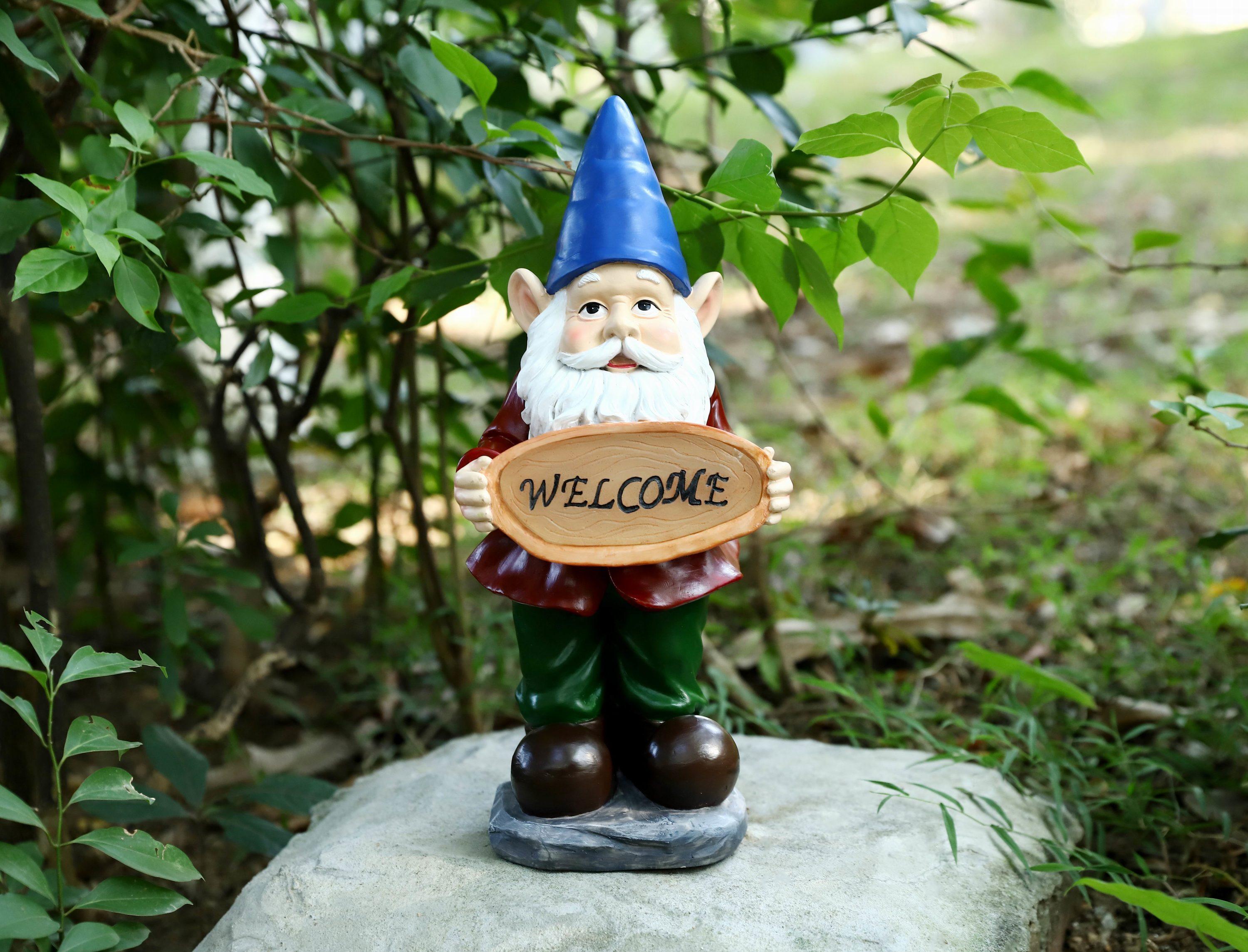 Techko Maid Resin/ABS Gnome Garden Statue: Waterproof, Hand Painted, Outdoor Decor with Solar Spotlight