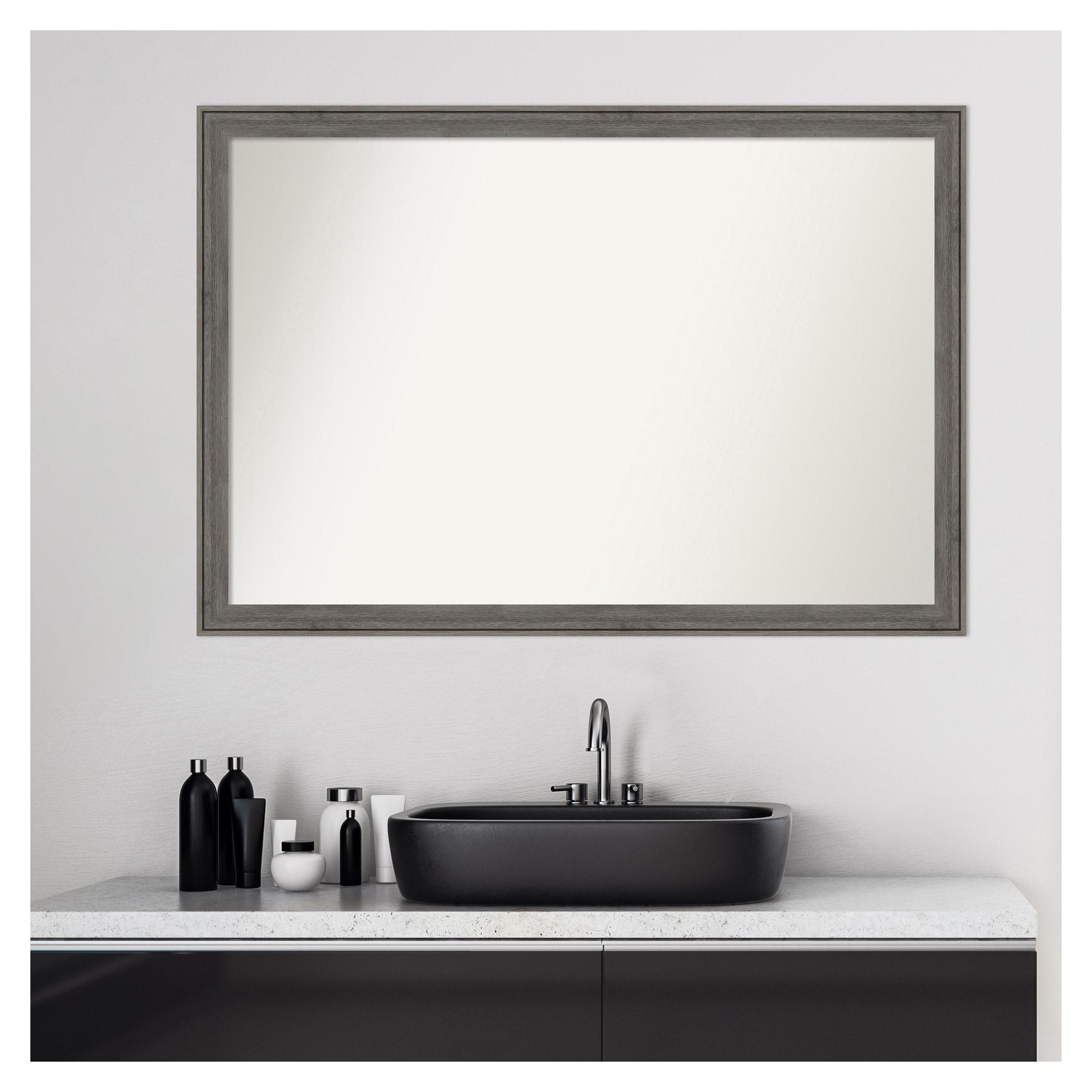 Amanti Art Regis Barnwood Grey Narrow Non-Beveled Wood Bathroom Wall Mirror 26.5 x 38.5 in.