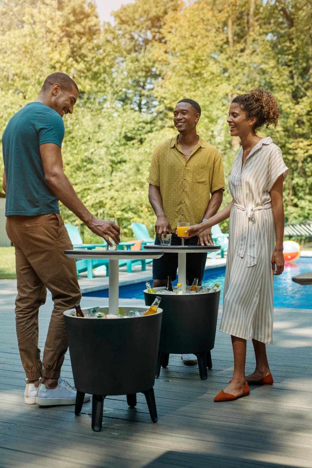 Keter Keter 32 Qt. Cool Bar Cooler Outdoor Weather Resistant Patio Furniture 2 in 1 Pop Up Cocktail Side Table and Beverage Cooler Combo