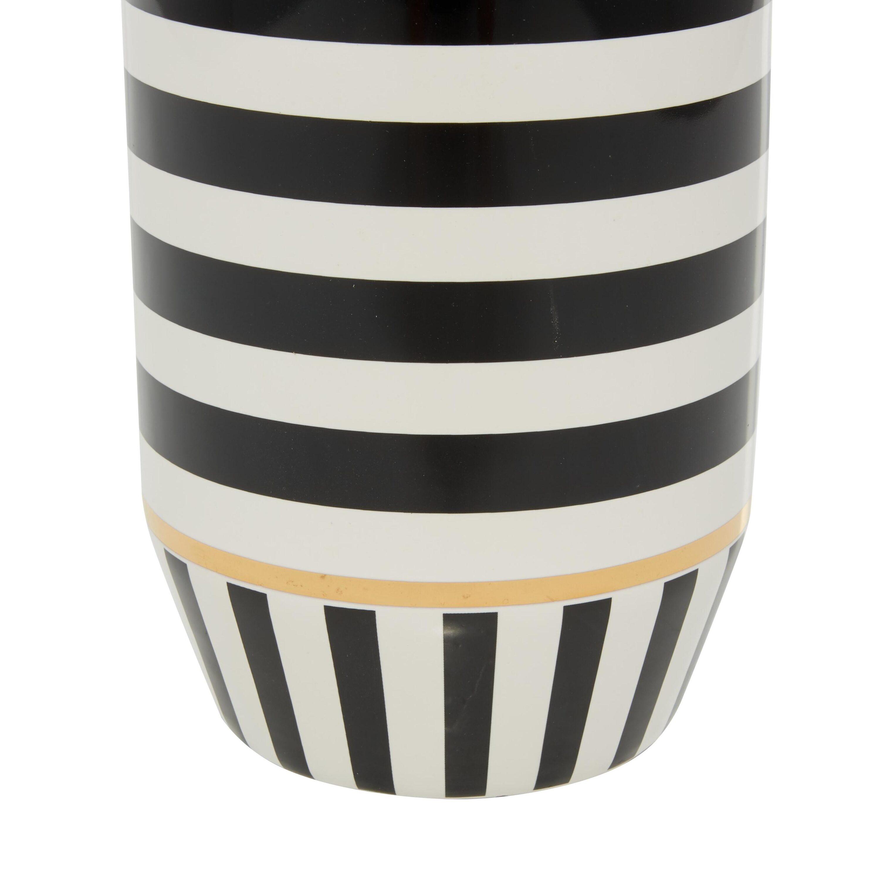 DecMode 13" Striped Black Ceramic Vase with Gold Accents