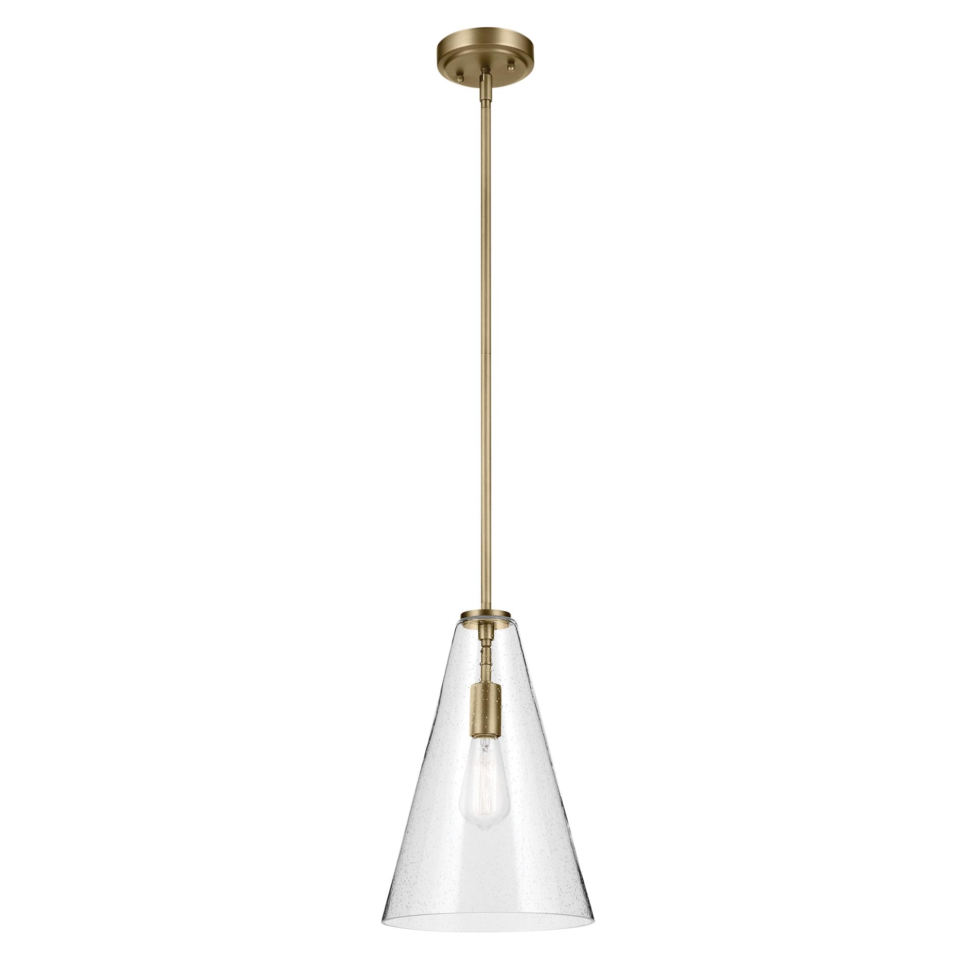 Natural Brass Mini Pendant with Clear Seeded Glass Shade