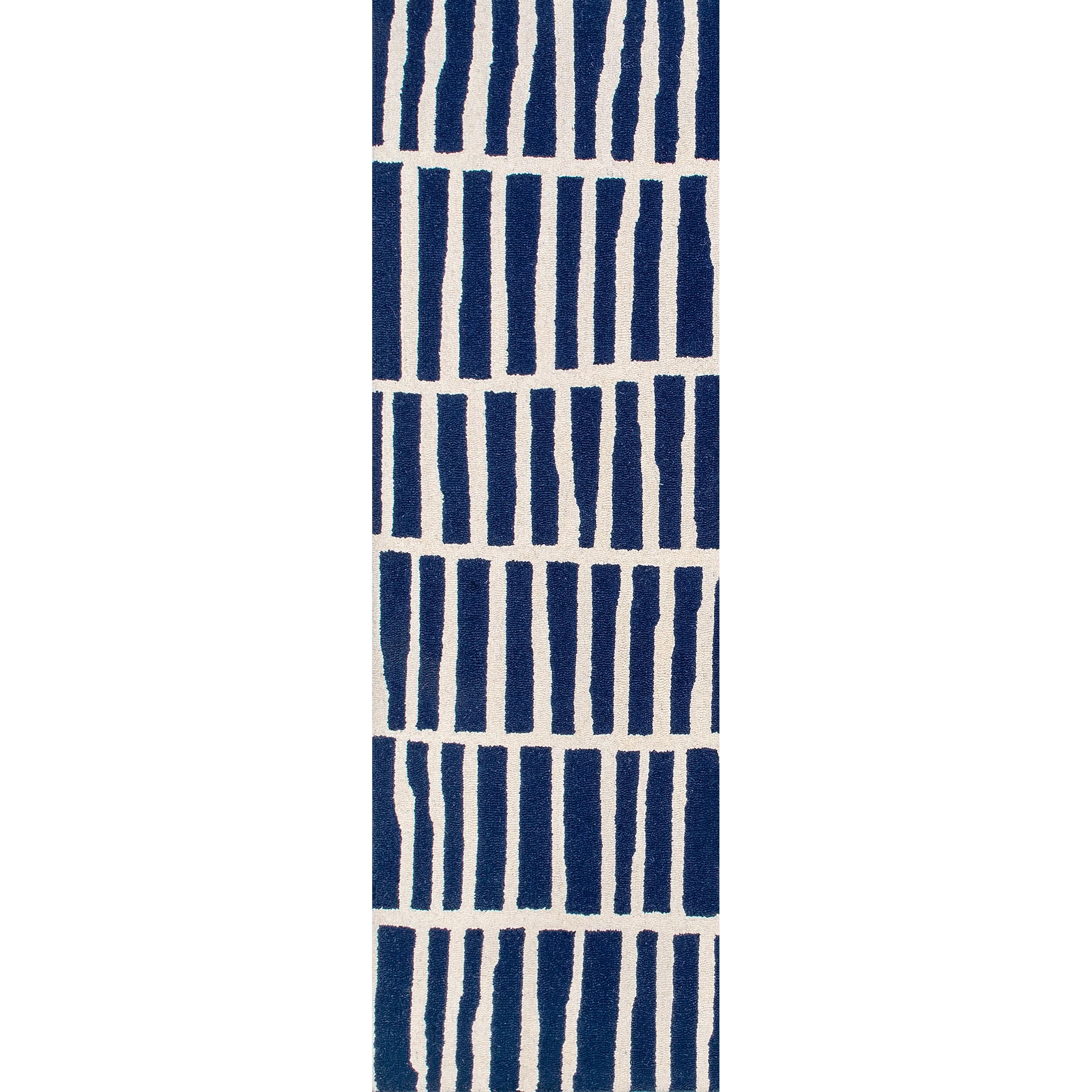 Nuloom Lemuel Geometric 2x6 Wool Runner Indoor Area Rug for Living Room Bedroom Dining Room Entryway Hallway Kitchen, Navy/Ivory