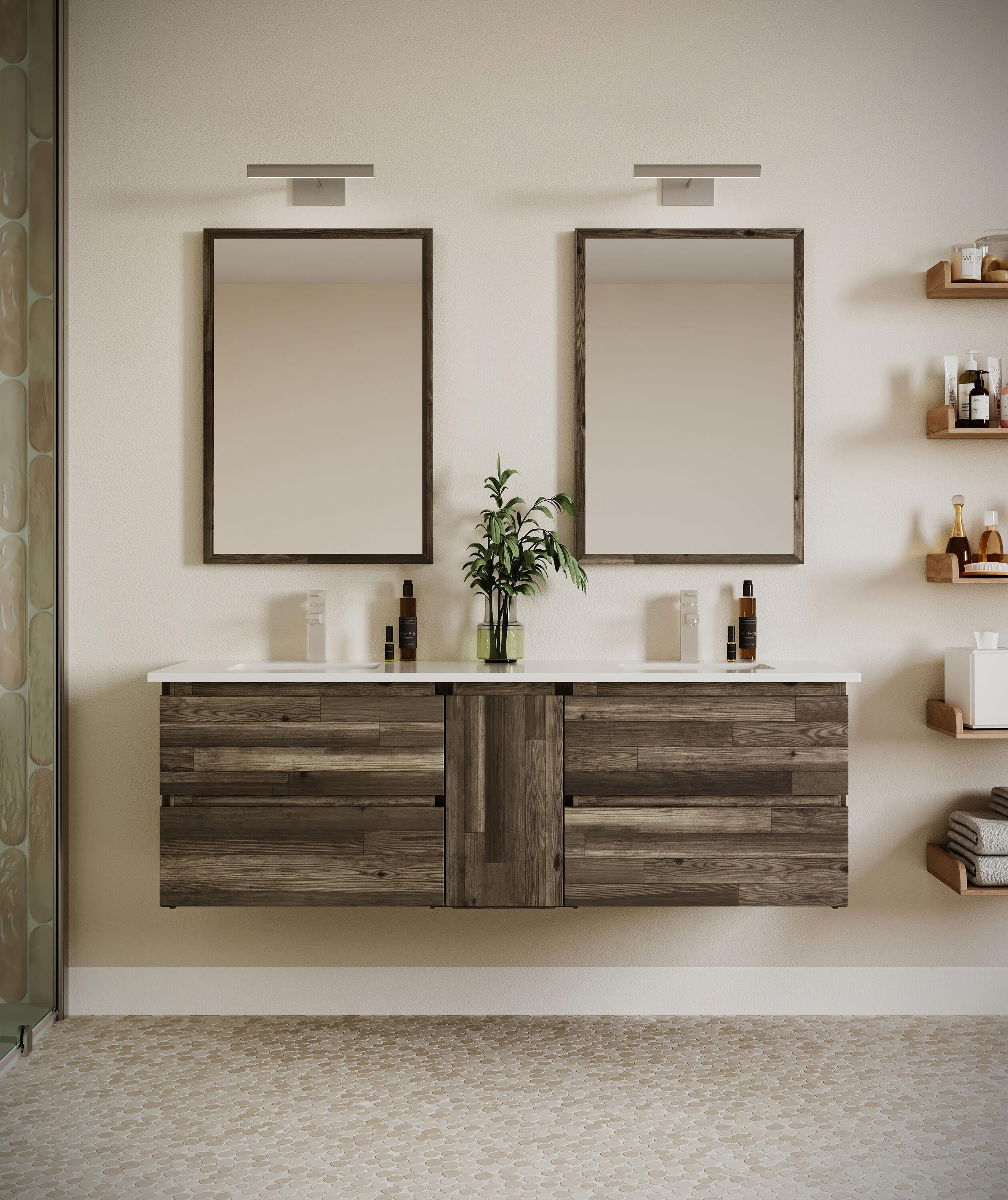 Fresca Formosa 60" Wall Mount Floating Double Sink Modern Bathroom Vanity with Top, Sinks and Mirrors - Faucets Not Included