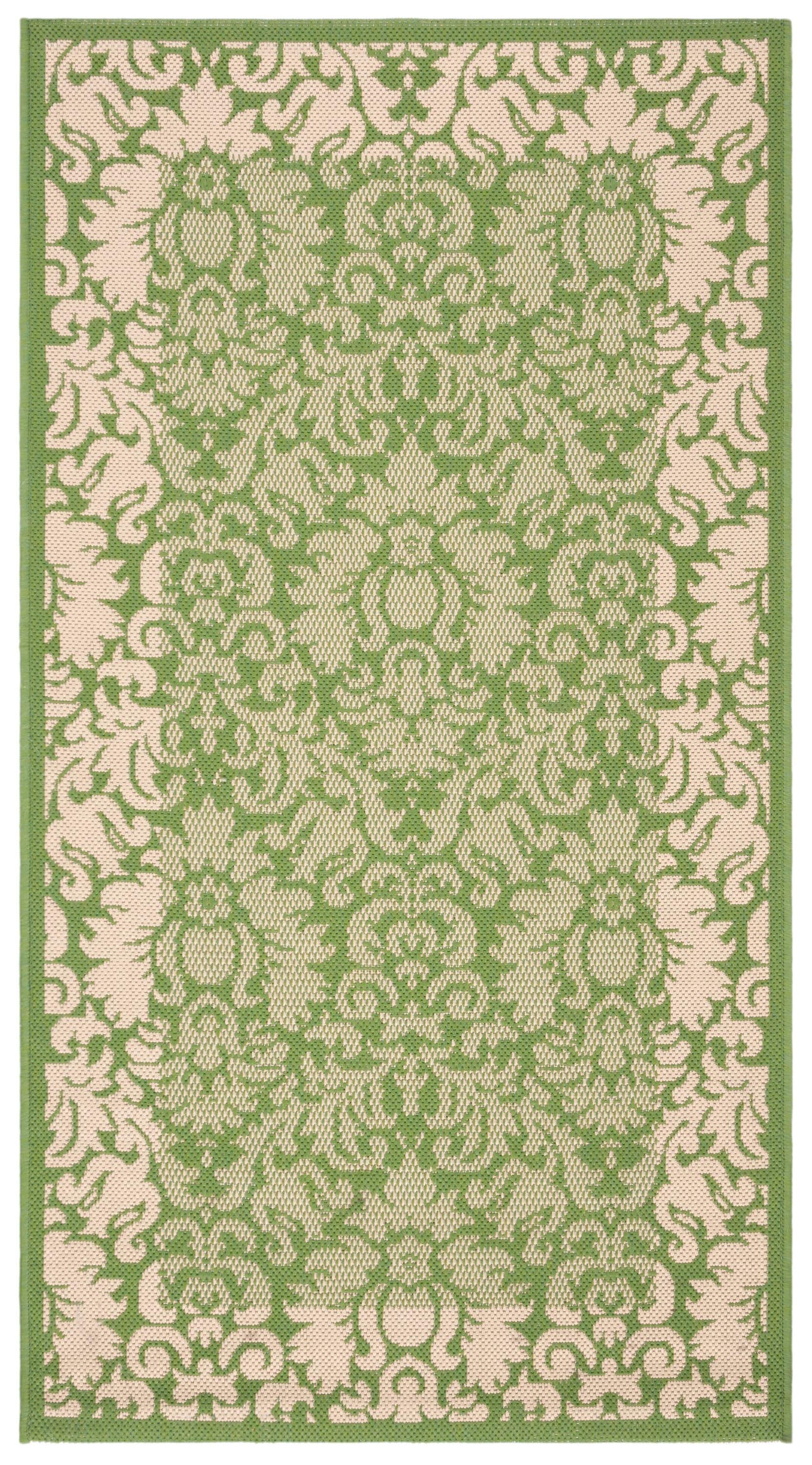 SAFAVIEH Courtyard Dani Damask Bordered Indoor/Outdoor Area Rug, 2'7" x 5', Olive/Natural