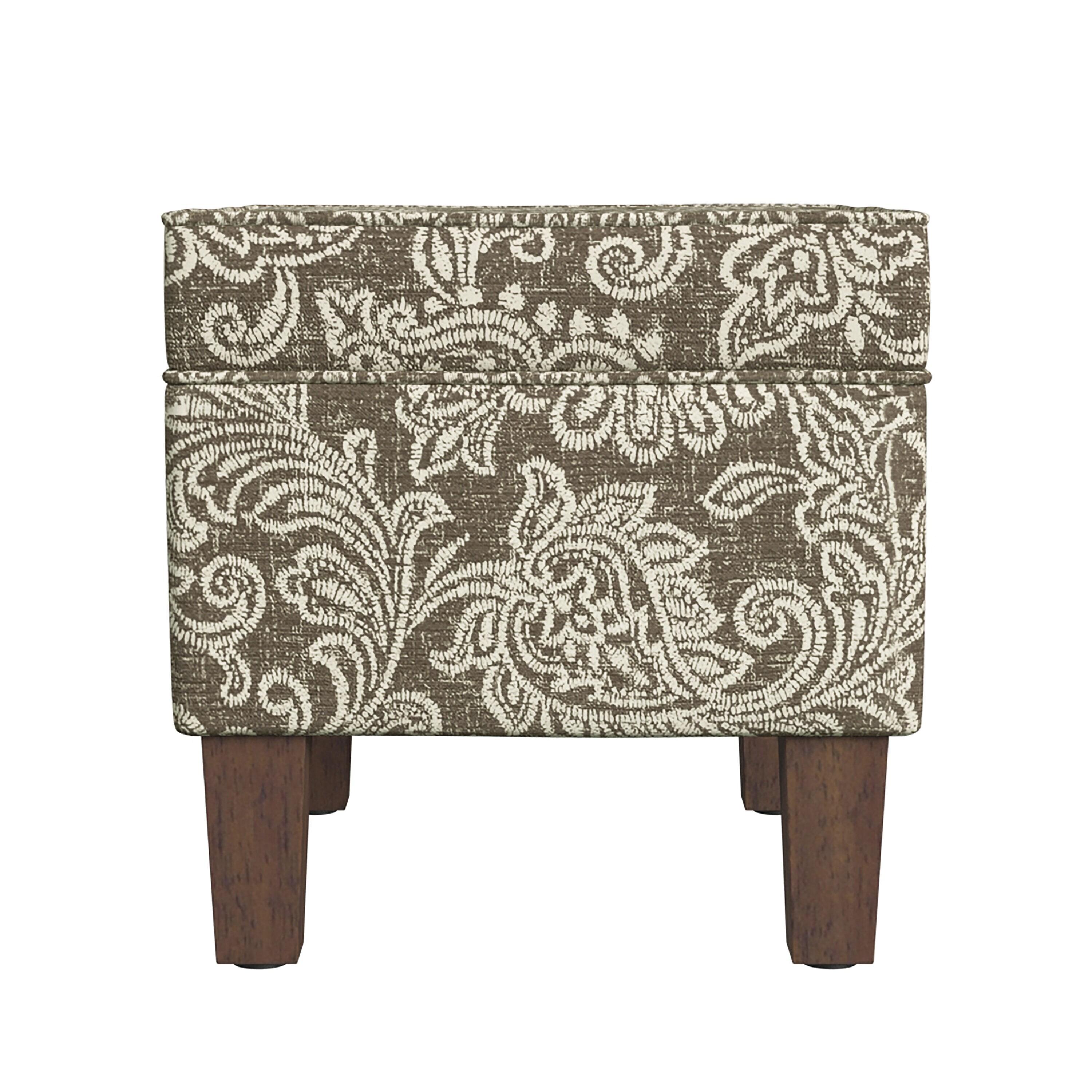 HomePop Medium Storage Ottoman Brown : Upholstered Footstool, Floral Pattern, Hardwood Frame