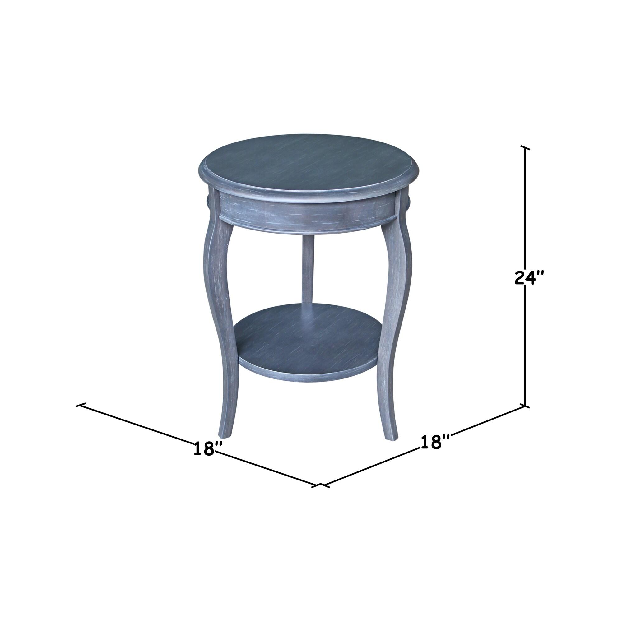Cambria Round End Table Antique/Heather Gray - International Concepts: Solid Wood, Fixed Shelf
