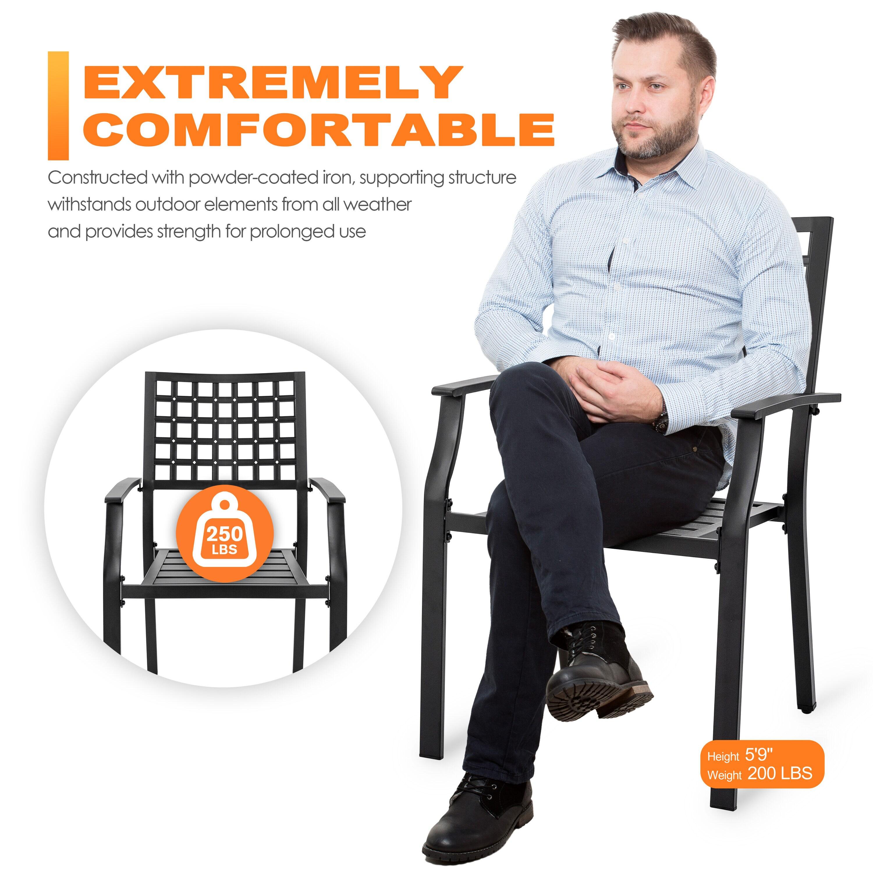 Nuu Garden Outdoor Dining Chair, Patio Dining Chair Set, Stackable Design, All-weather Iron Frame with Powder-coated Finish for Indoors and Outdoors, Patio, Deck, Garden, Yard, Black