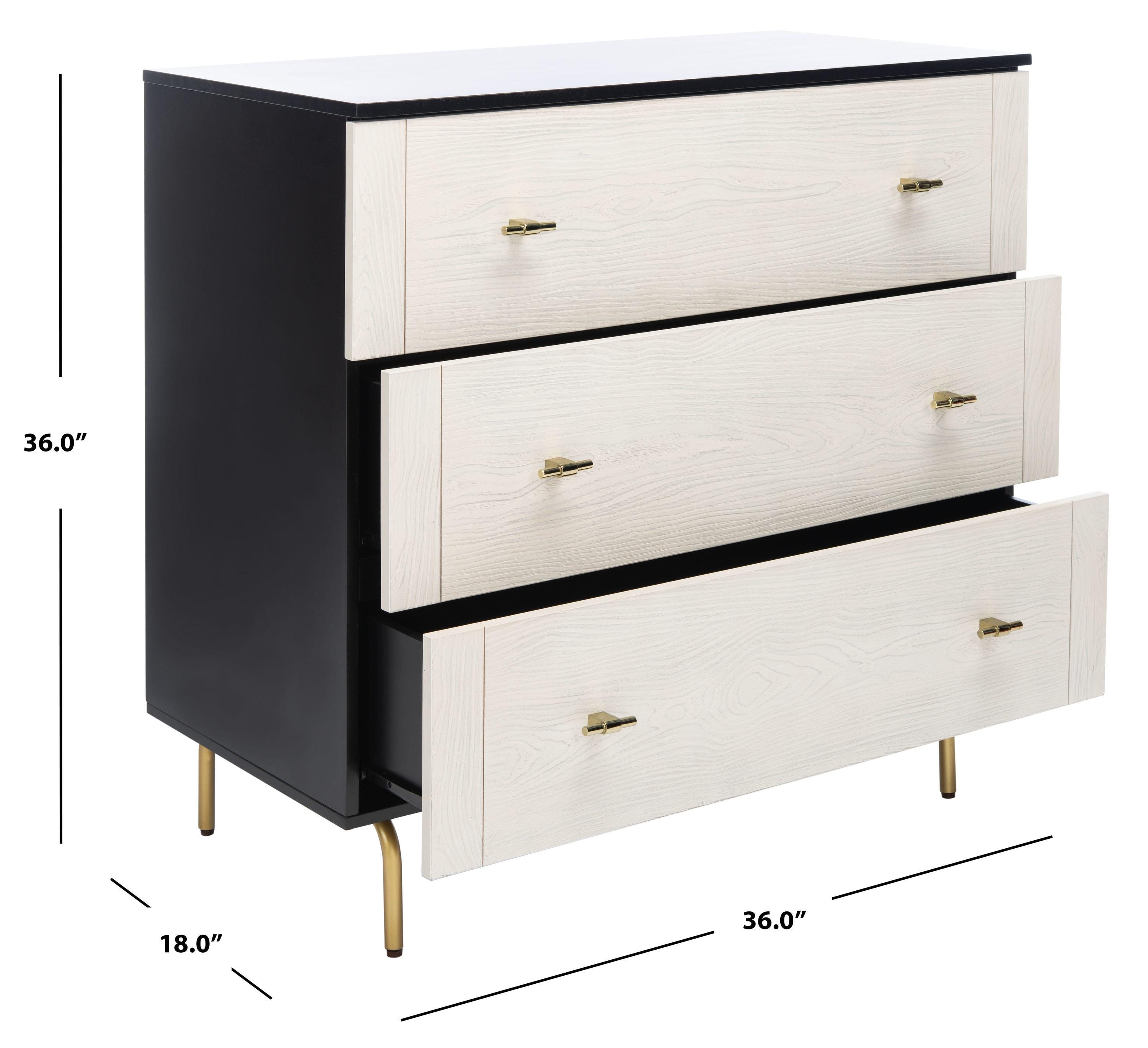 SAFAVIEH Genevieve Mid-Century Retro 3 Drawer Dresser, Black/White Washed (36 in. W x 18 in. D x 36 in. H)