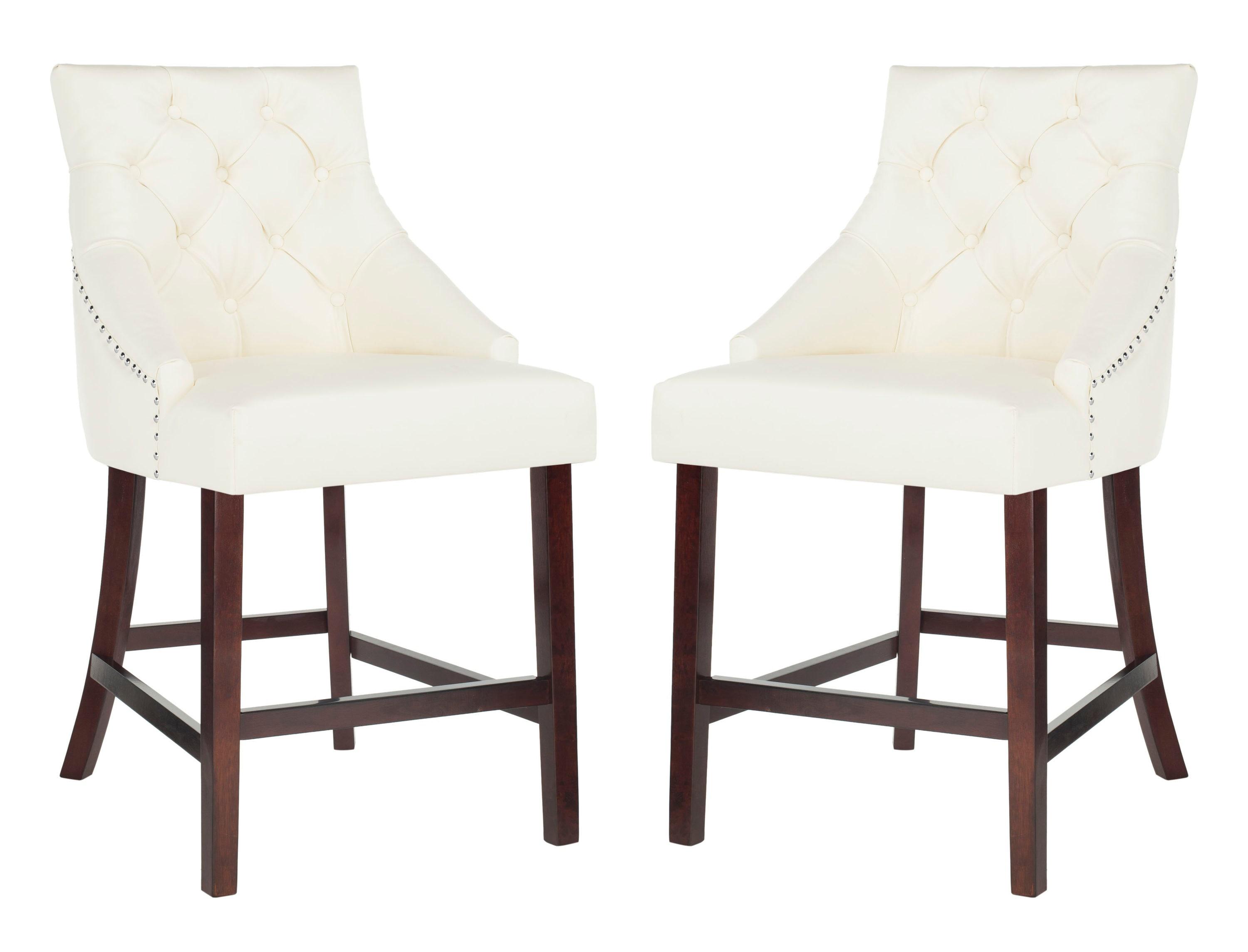 SAFAVIEH Eleni 26 in. H Tufted Wing Back Counter Stool with Ring, White, Set of 2