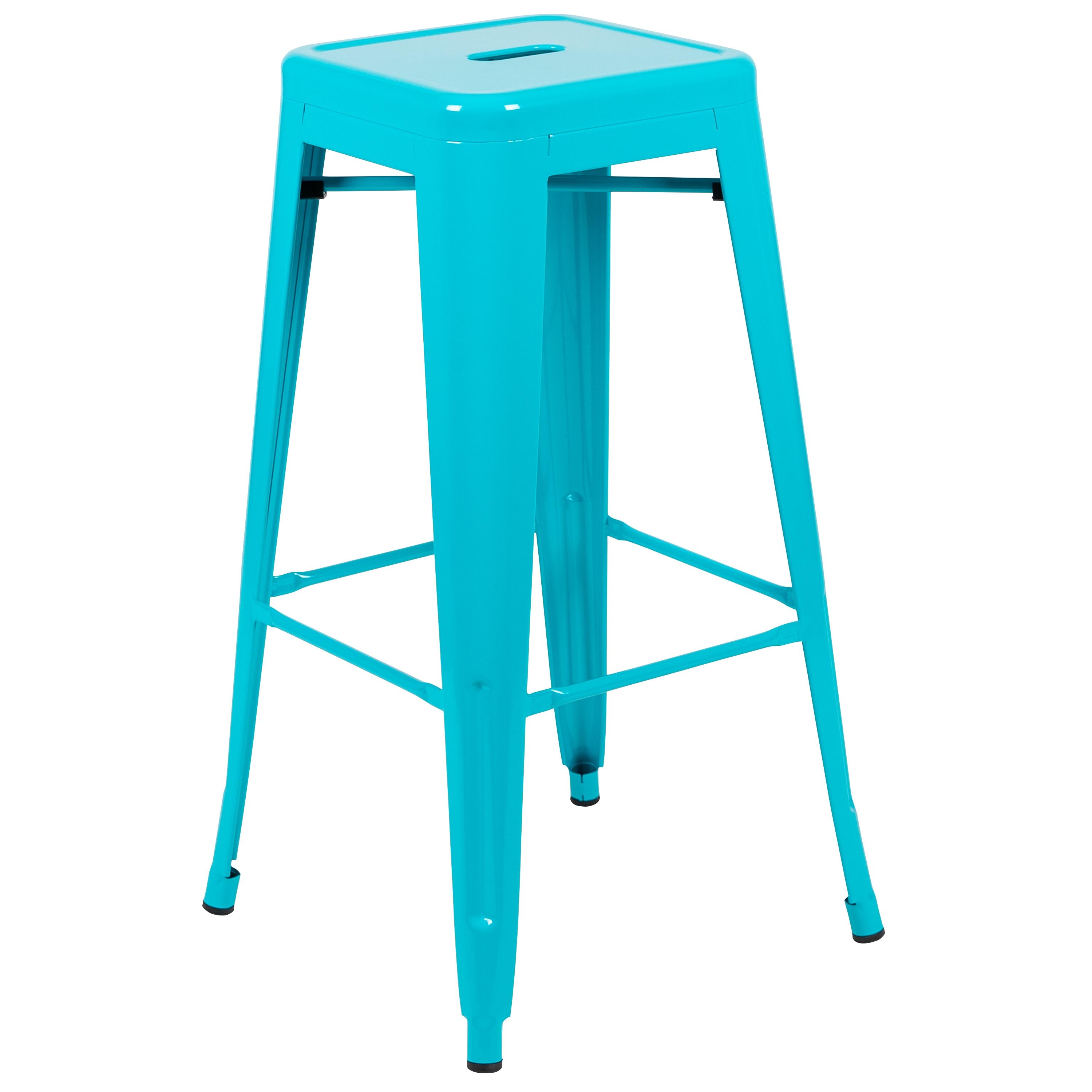30'' High Backless Distressed Antique Blue Metal Indoor-Outdoor Barstool