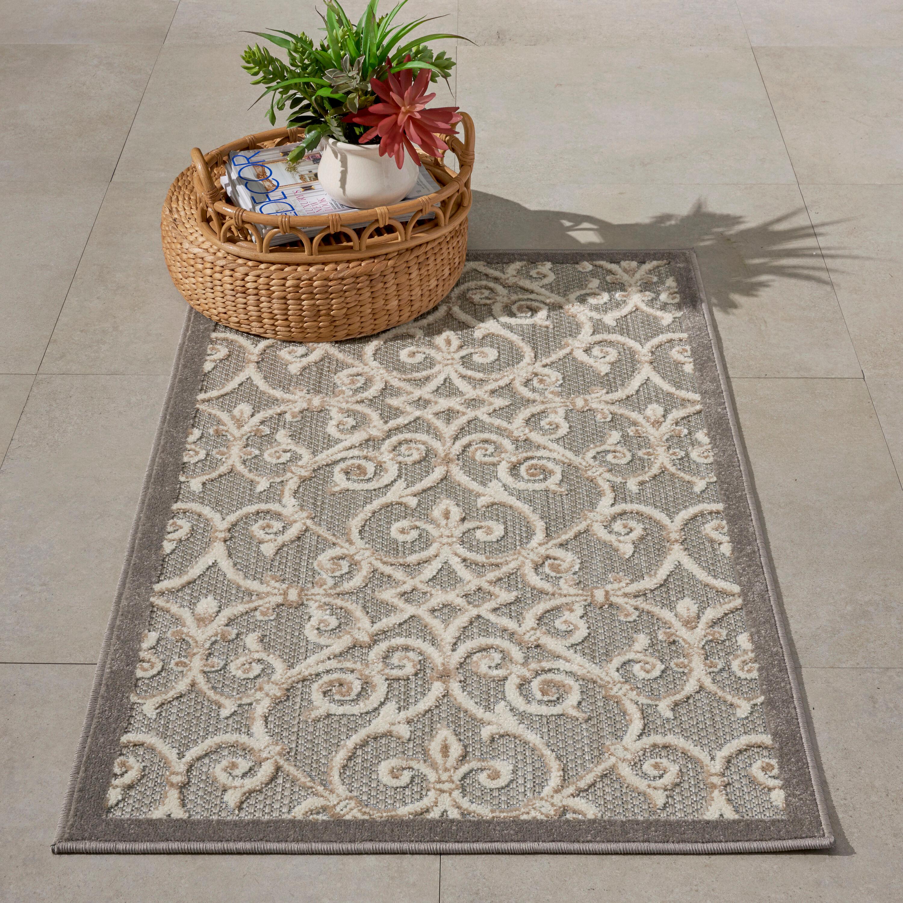 Nourison Aloha Contemporary Scroll Flatweave High-Low Indoor Outdoor Area Rug Natural 2'8" x 4'