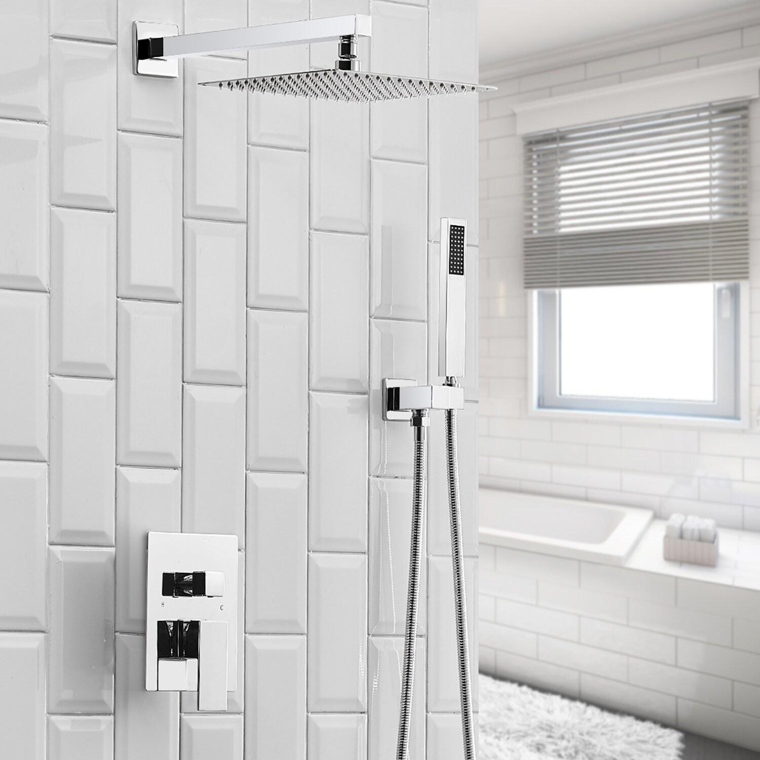 10 Inch Square Bathroom Shower Combo Set In Polished Chrome