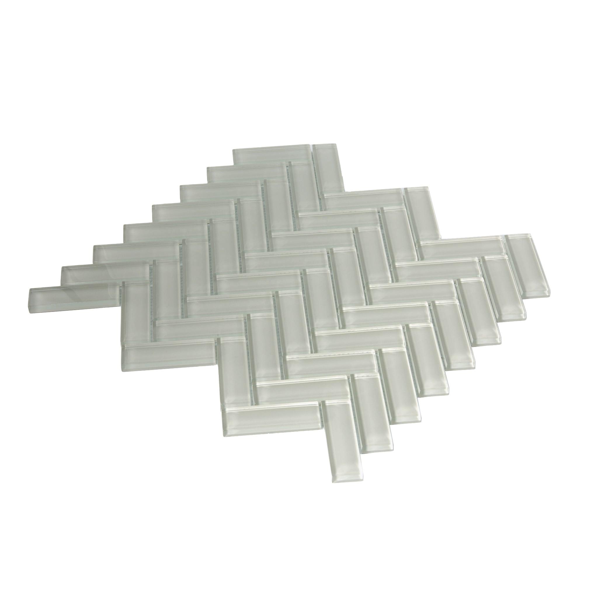 11"X 12.6" Herringbone Polished Glass Mosaic Tile