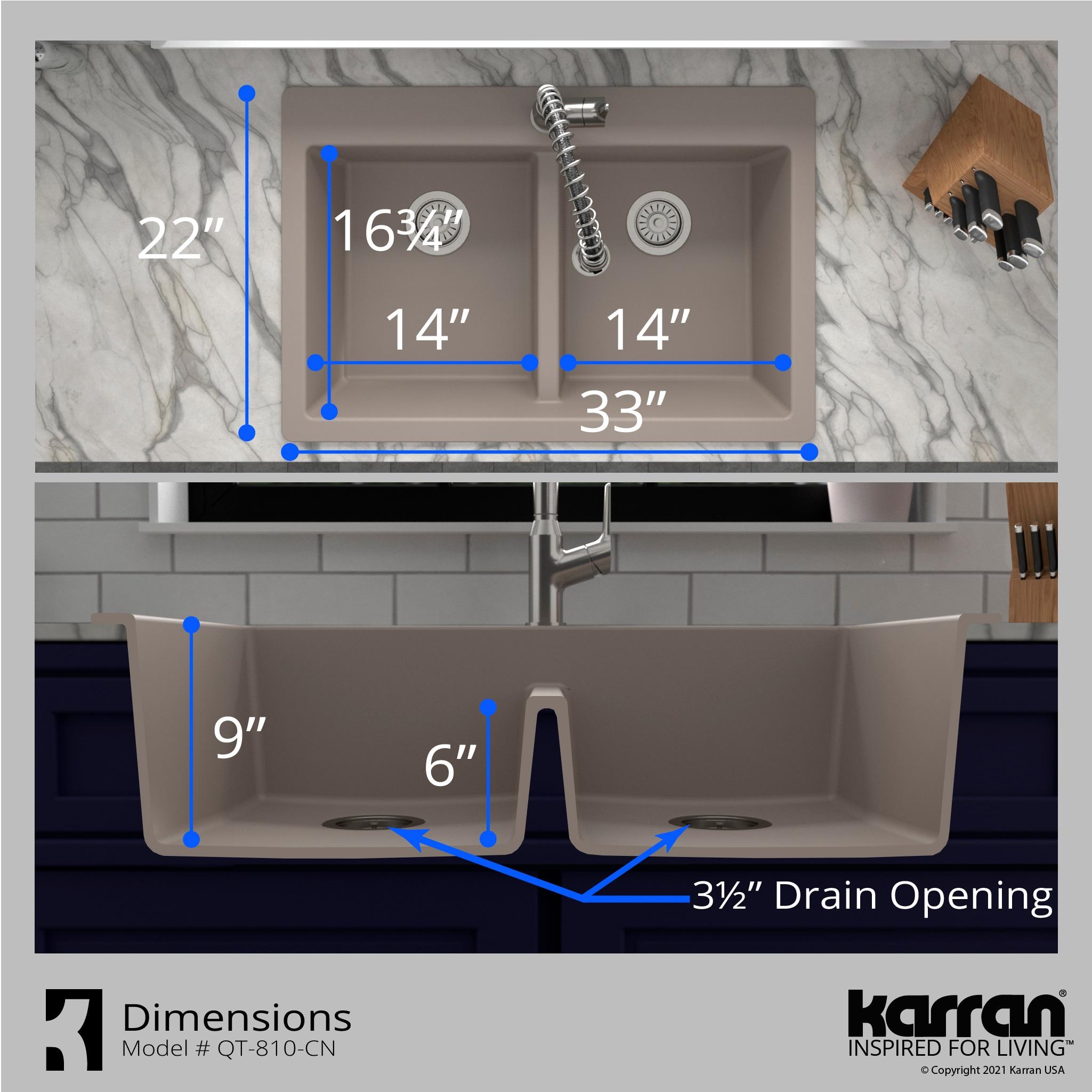 Karran Quartz 33'' X 22'' 50/50 Double Bowl Composite Drop-in Kitchen Sink