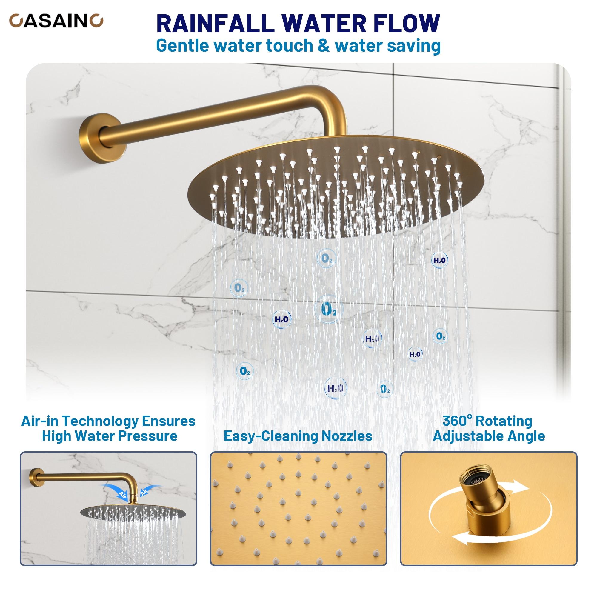 3-Function 12 Inch Temperature Digital Display Shower System With 2-Setting Slider Bar Handheld And 4Pcs Body Jets