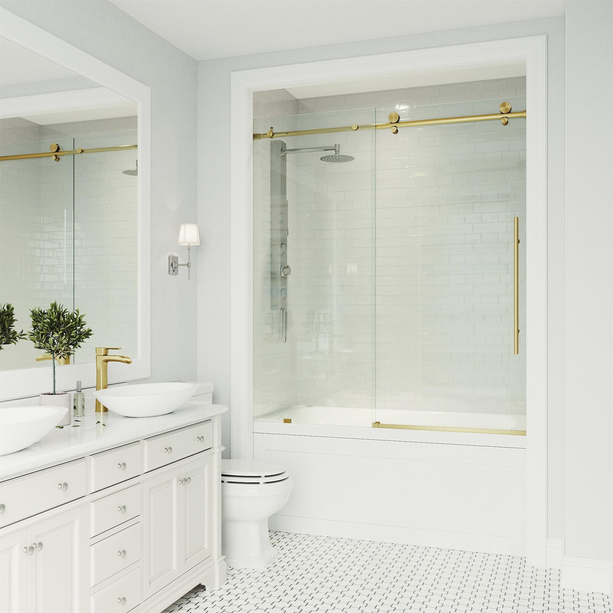 Elan E-Class 56-60" W x 66" H Sliding Frameless Tub Door with 3/8" Clear Glass