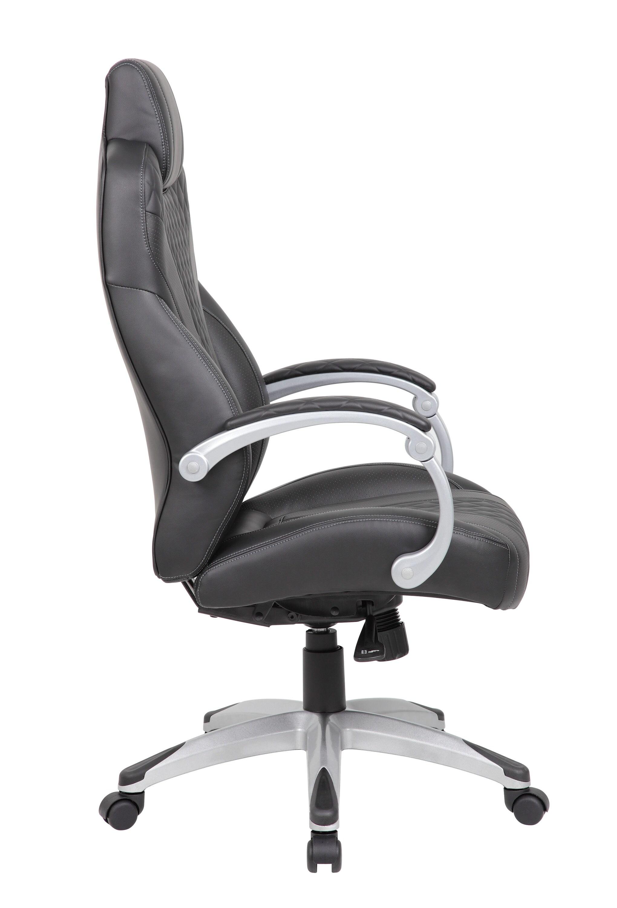 Boss Office Products Executive Hinged Armchair Black/Gray: Ergonomic, Swivel, Lumbar Support, Metal Frame