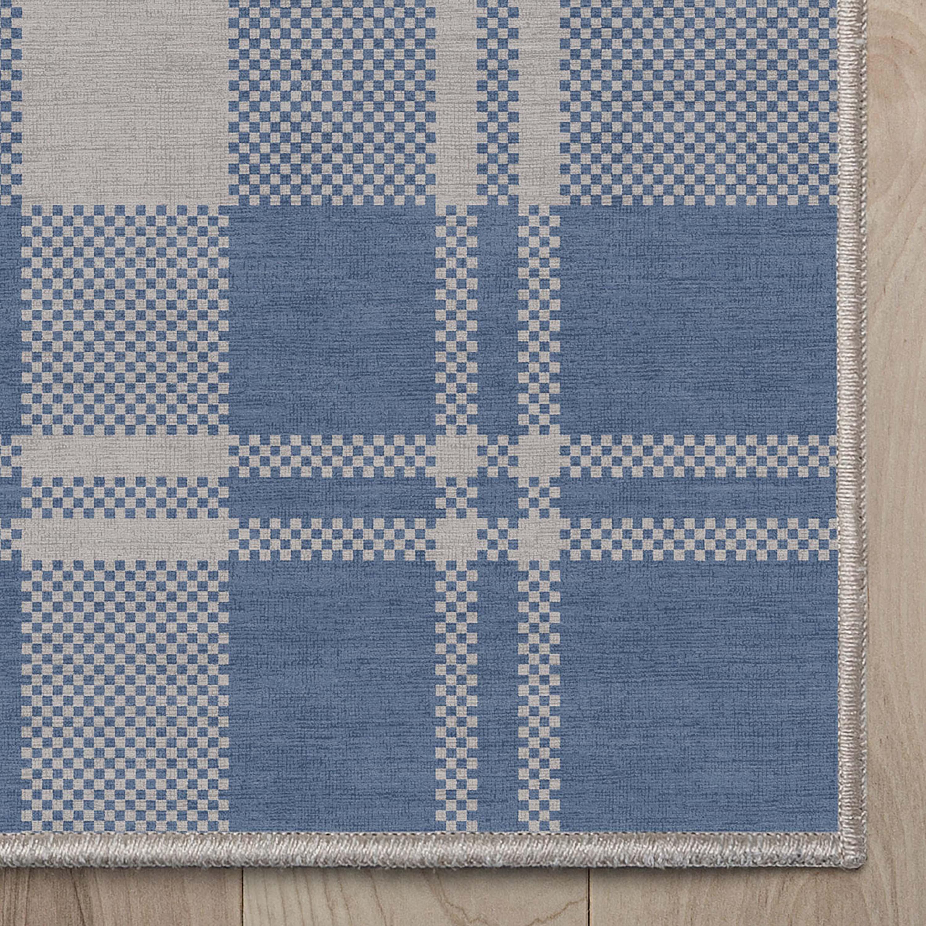 Well Woven Apollo Plaid Modern Blue Flat Pile Easy to Clean 5' x 7' Area Rug for Living Room Dining Room Bedroom and Kitchen