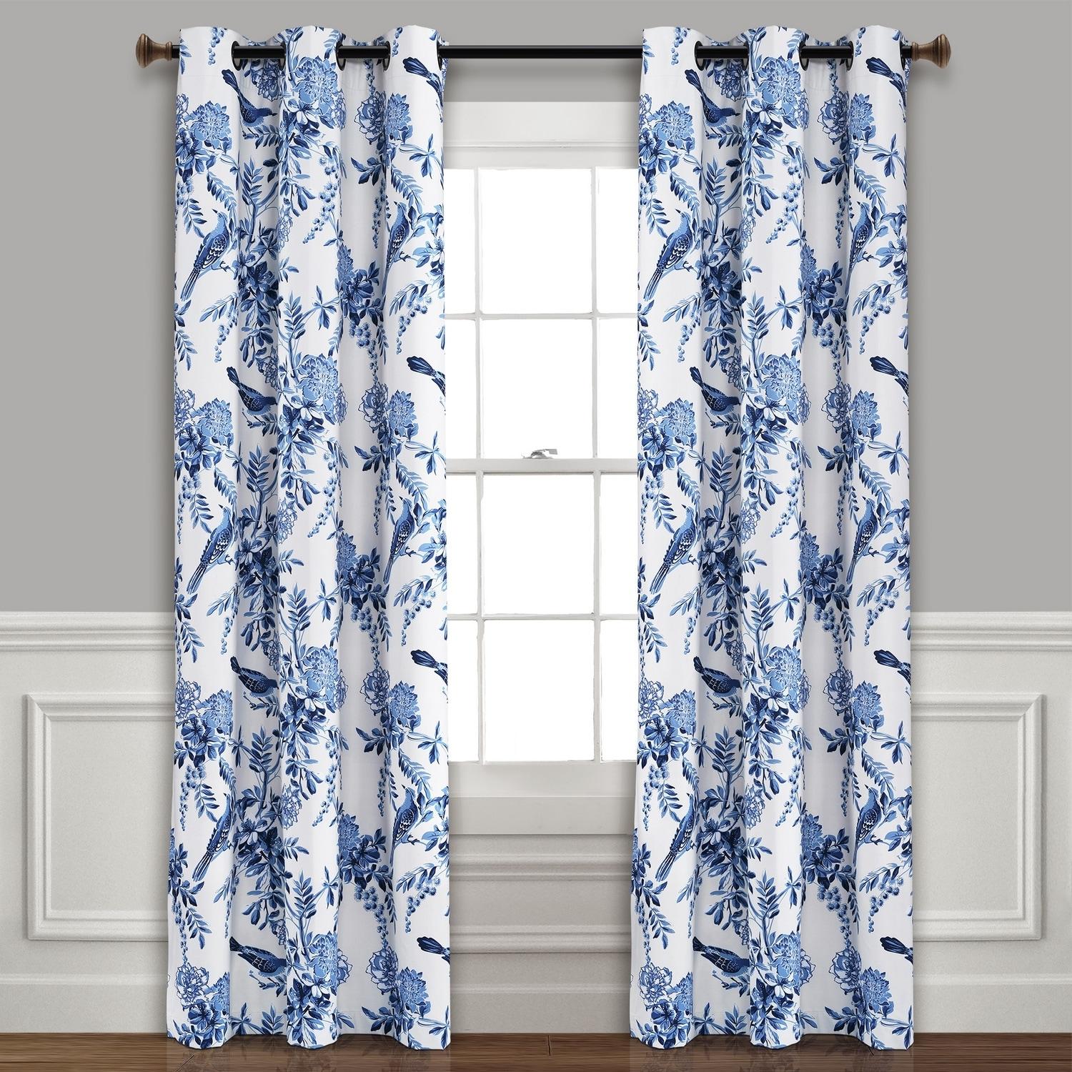 Farmhouse Bird And Flower Polyester Curtain Pair (Set of 2)