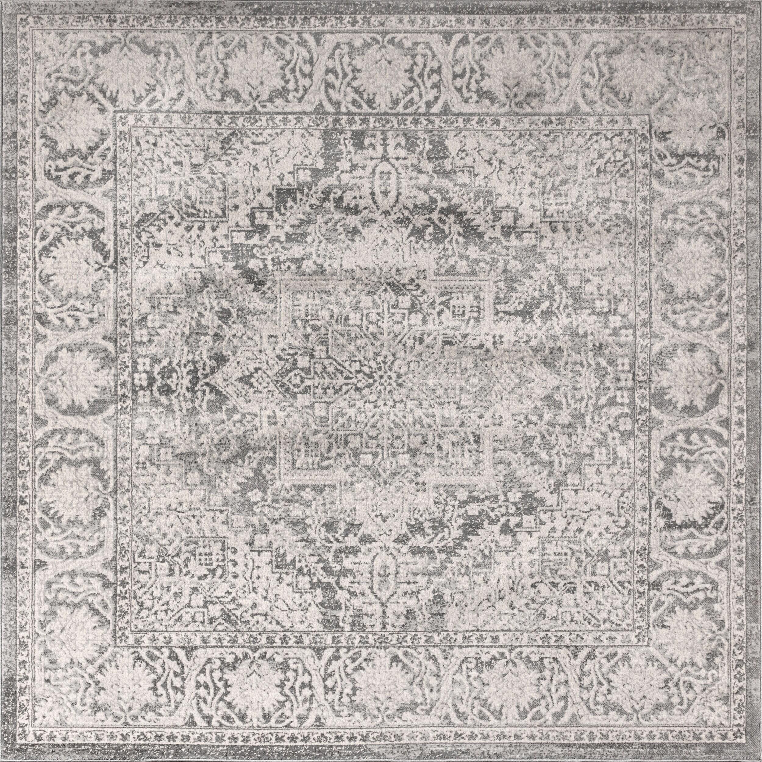 6'x6' Modern Persian Vintage Medallion Area Rug, Light Grey - JONATHAN Y