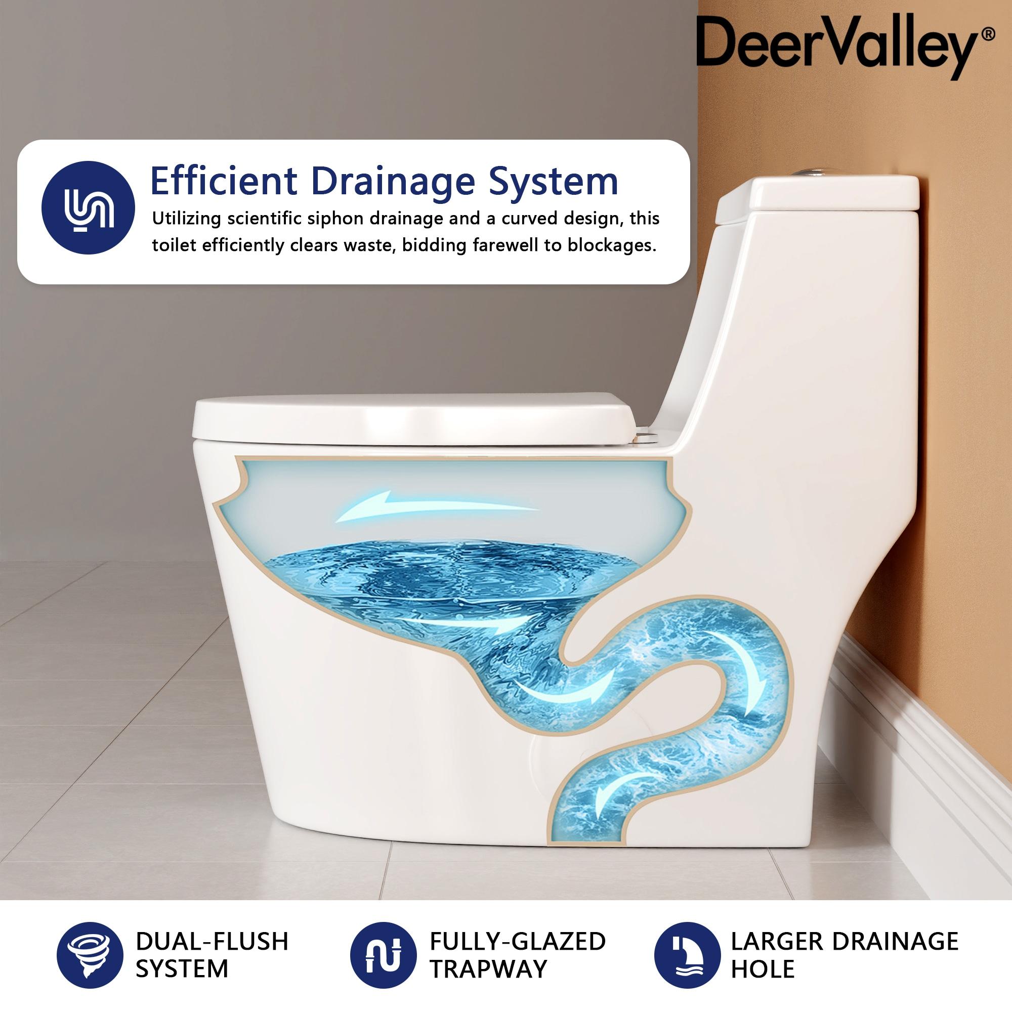 DeerValley Prism Dual-Flush Elongated One-Piece Toilet with Glazed Surface Lower Water Tank for Space Saving (Seat Included)