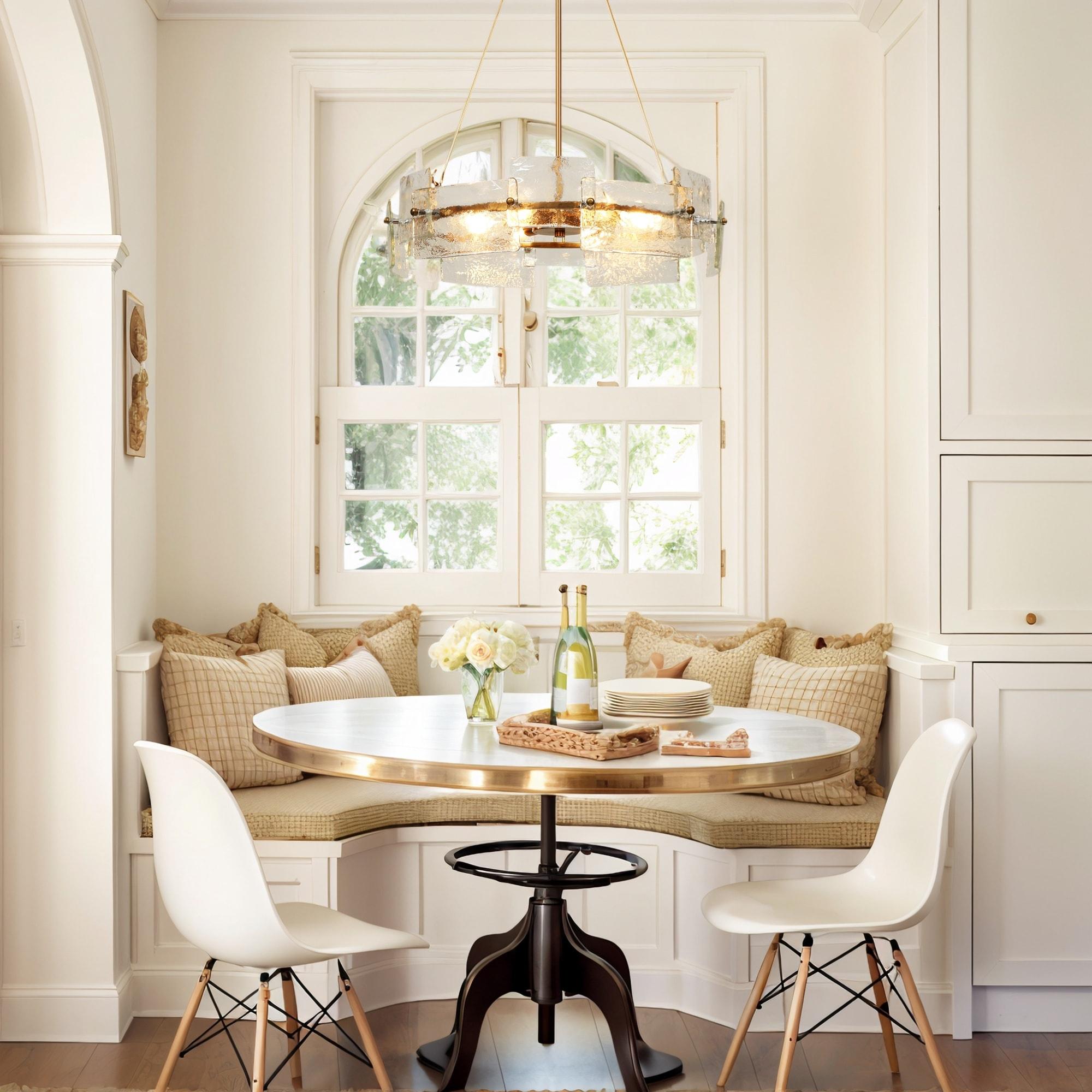 Modern Glam Gold 6-Light Drum Chandelier Textured Glass Pendant Light for Dining Room - D 20.5" x H 24"